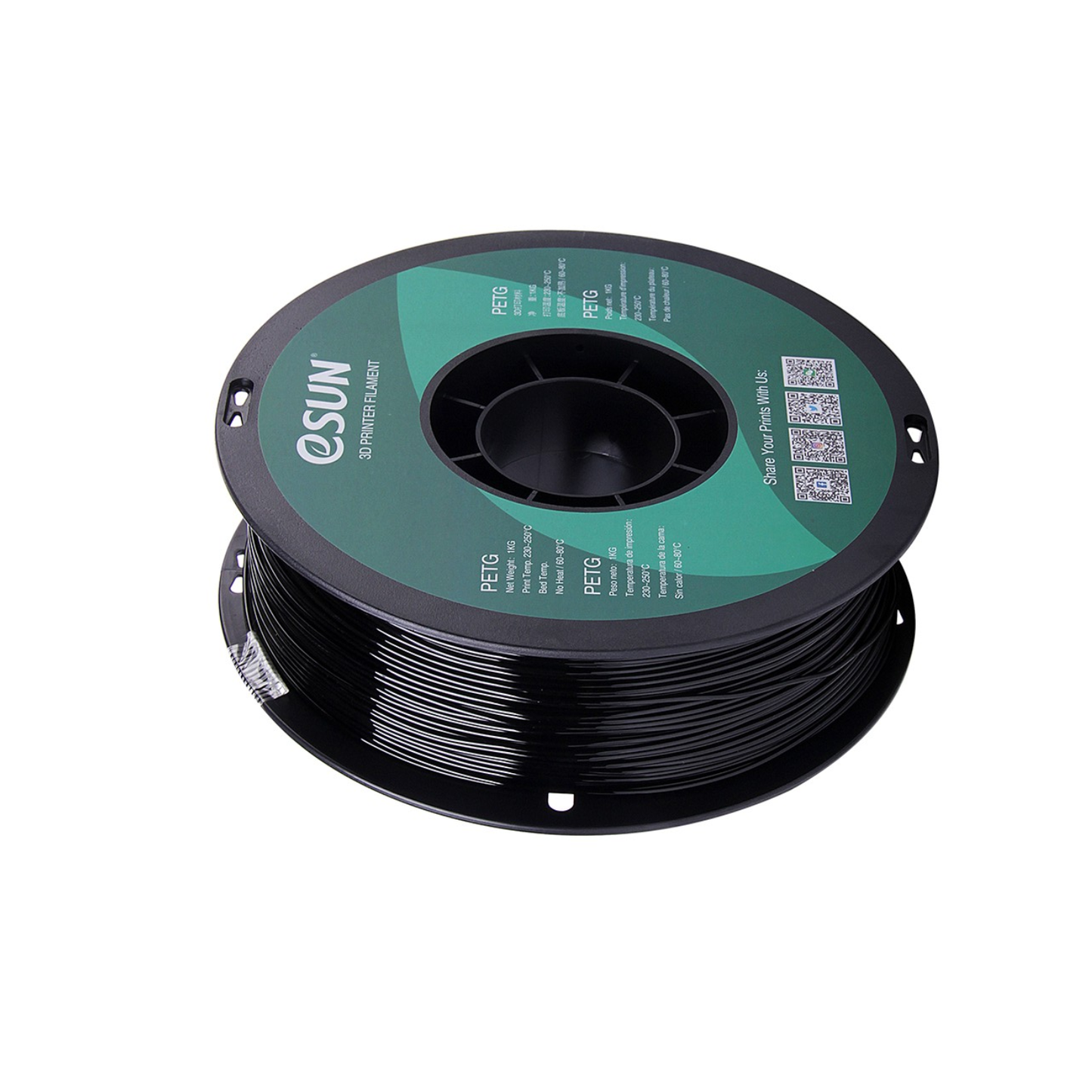 eSun PETG 3D Printer Filament 1.75mm 1kg Spool High-Performance 3D Printing Material For FDM Printers - Solid Black - RS3636