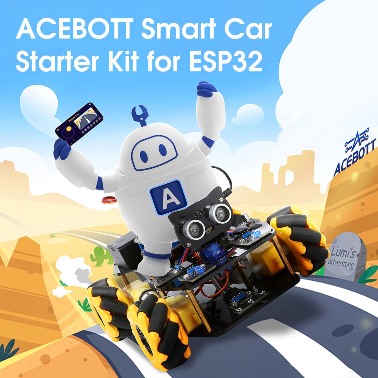 ACEBOTT ESP32 4WD Smart Robot Car Kit WiFi, Bluetooth & Programmable Smart Robot Car Kit with Camera, Ultrasonic Sensor, Control For Arduino & Raspberry Pi