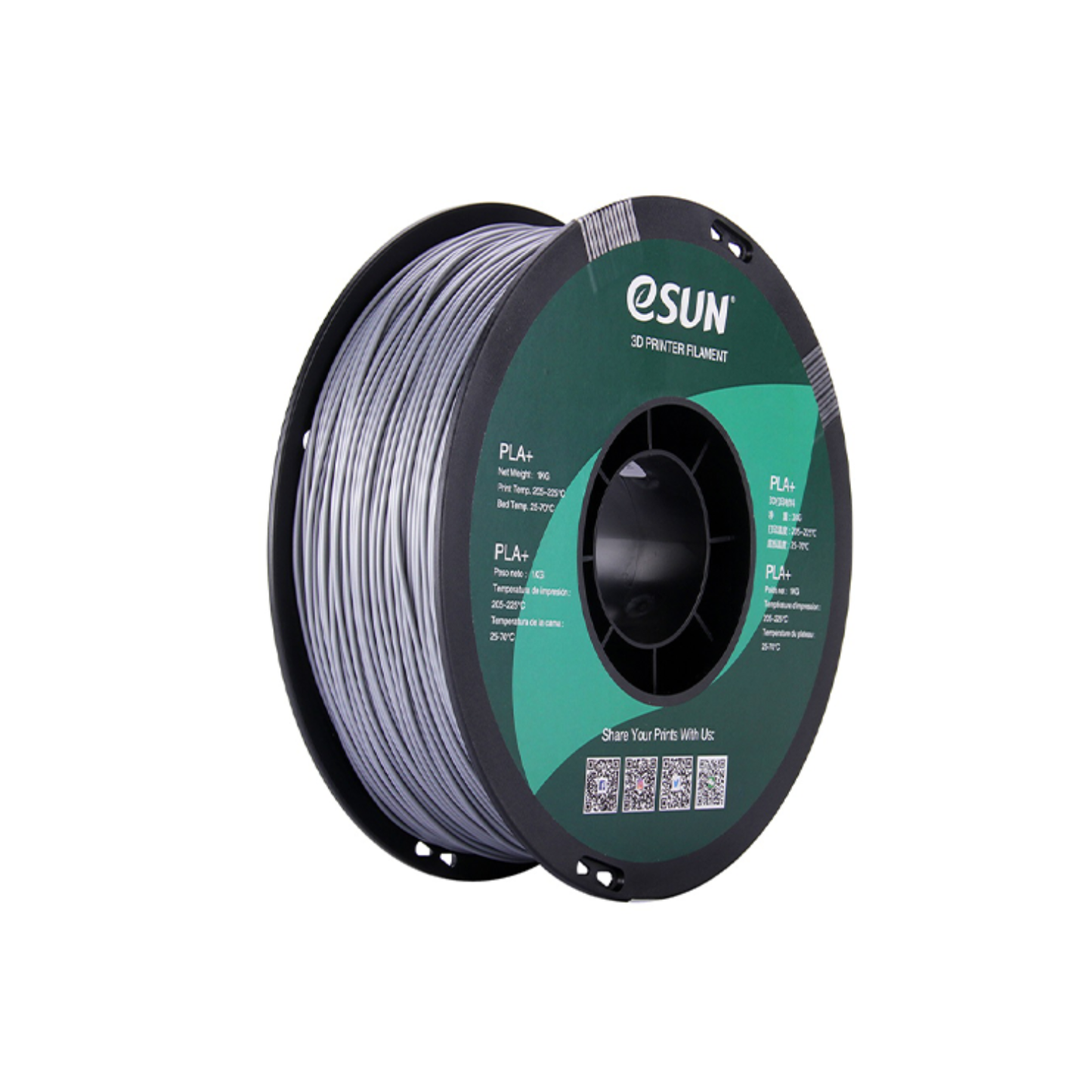 eSun PLA+ 1.75mm 3D Printing Filament 1kg Spool, High-Strength, Low-Warp, Eco-Friendly Material For Precision Printing - Silver - RS4729