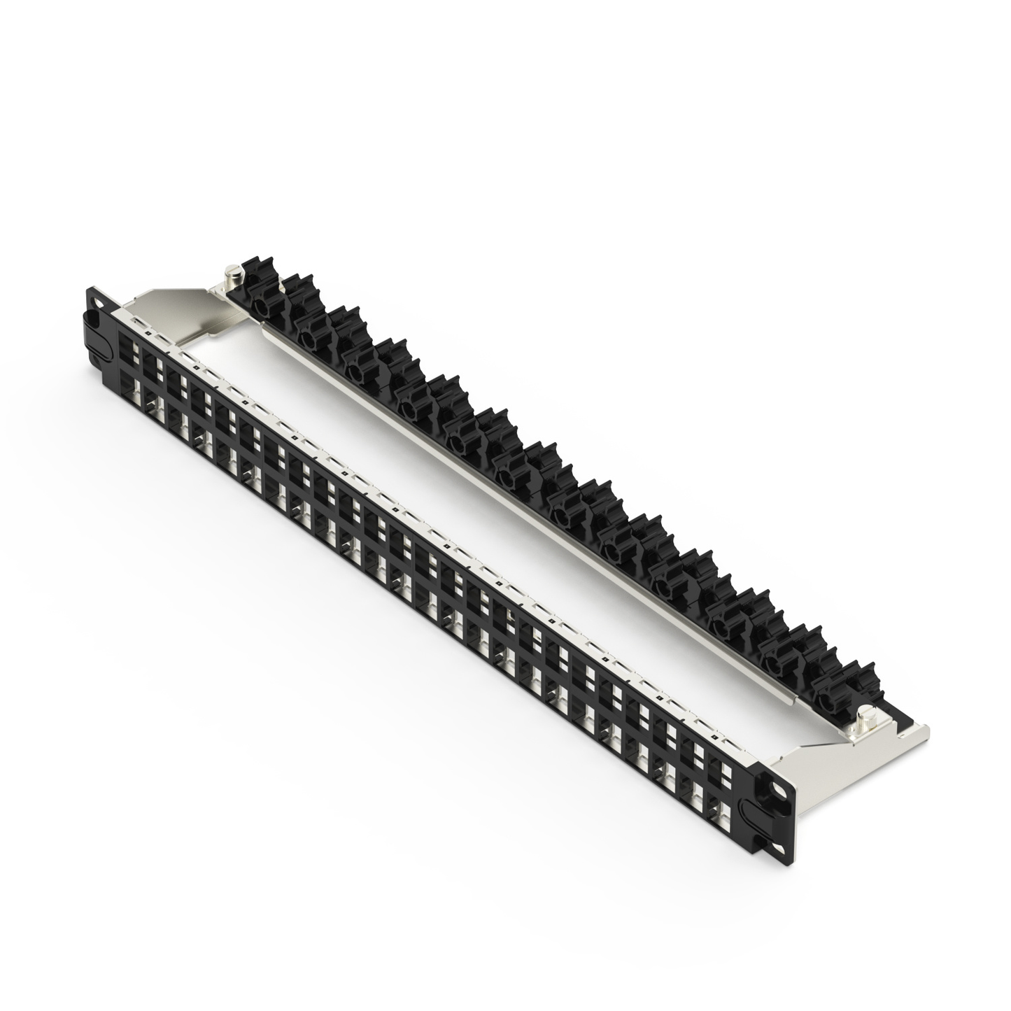 1U 48-Port Shielded Cat6a Patch Panel High-Density Patch Panel With Cable Management Bar For Data Centers and Server Racks