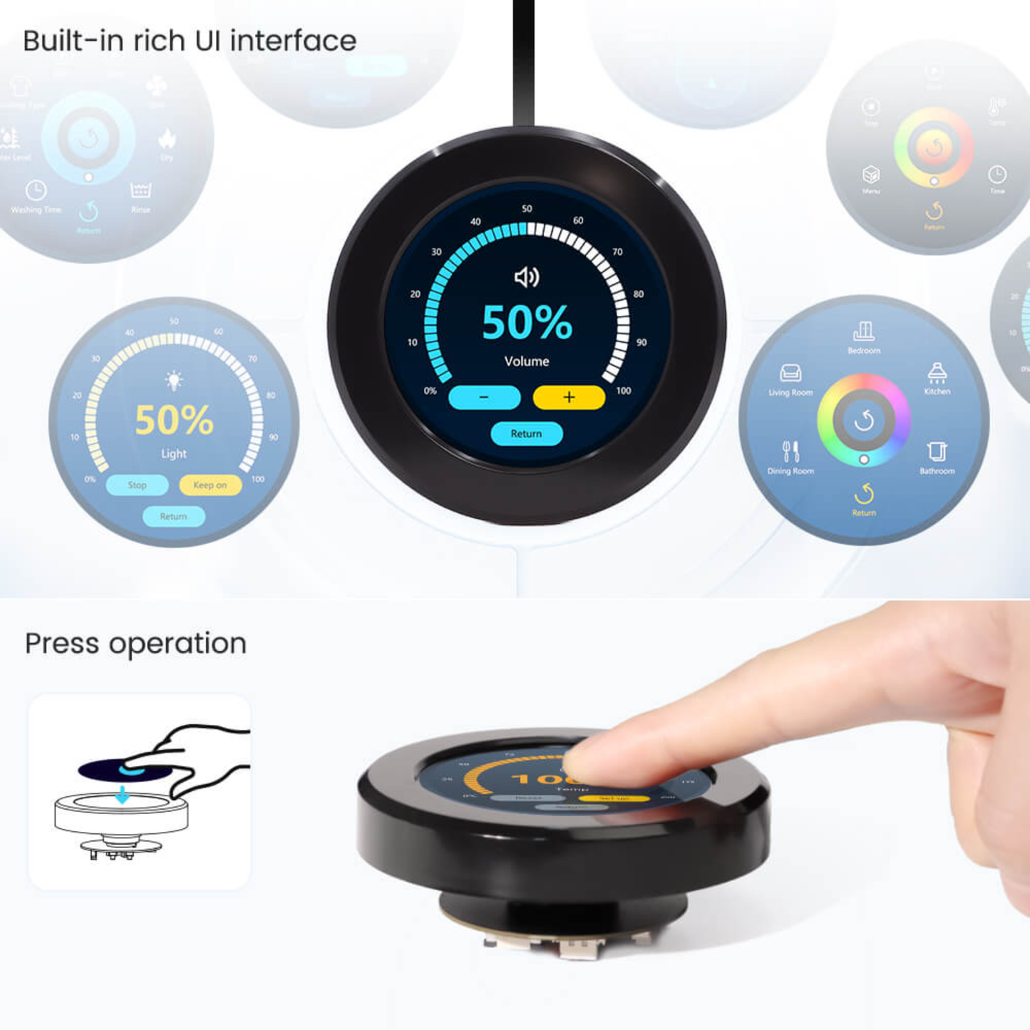ELECROW CrowPanel 2.1" ESP32 Rotary Display 480x480 IPS Round Touch Knob Screen For DIY Electronics & IoT Projects