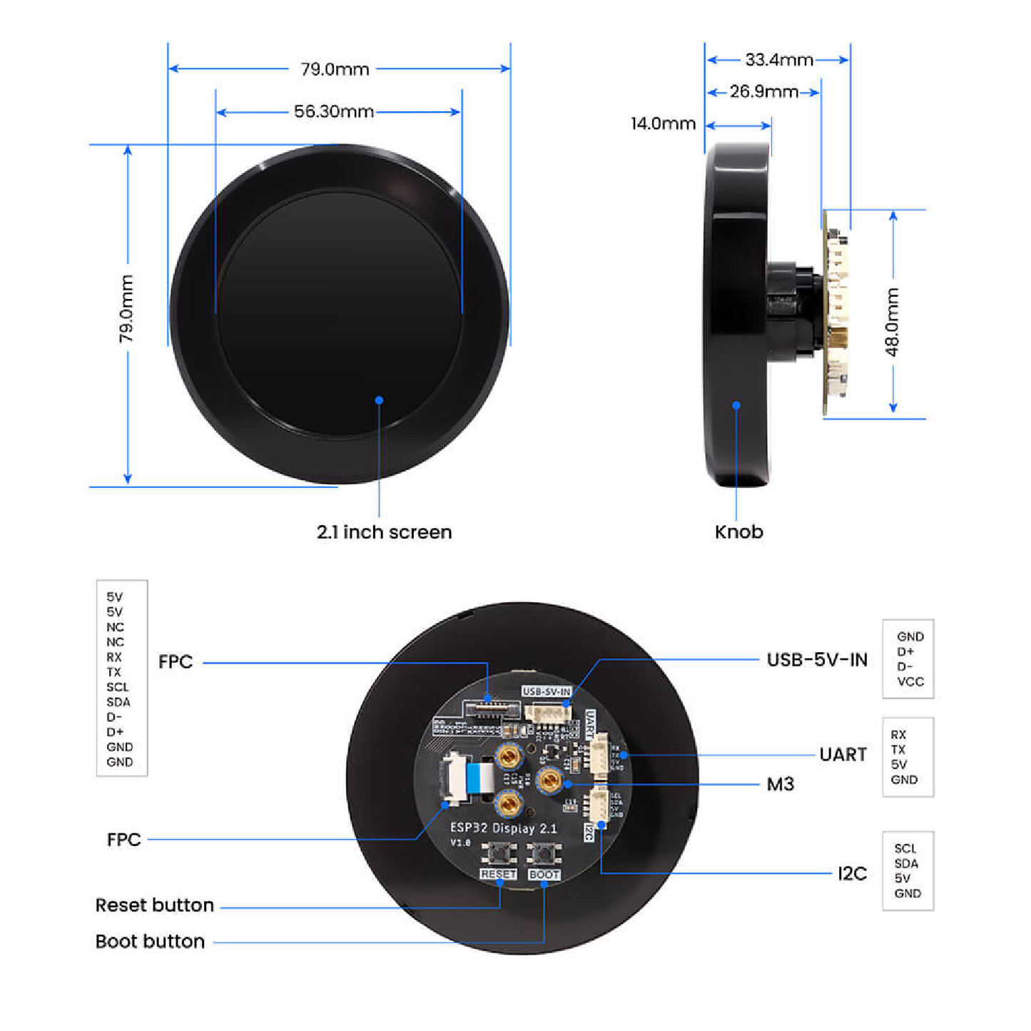 ELECROW CrowPanel 2.1" ESP32 Rotary Display 480x480 IPS Round Touch Knob Screen For DIY Electronics & IoT Projects