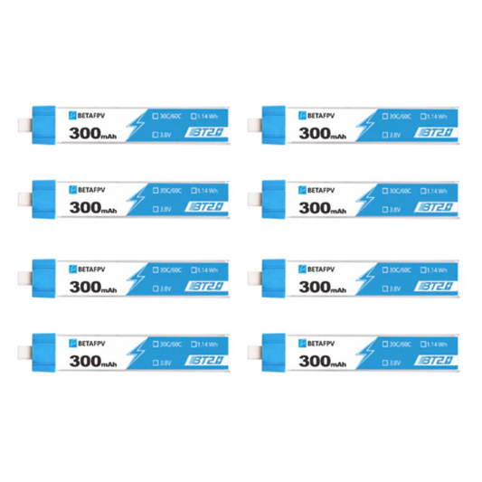 BetaFPV BT2.0 300mAh 1S 30C HV LiPo Battery Pack High Voltage Rechargeable Batteries for Micro FPV Drones Tiny Whoop Quadcopter Accessories - Pack of 8