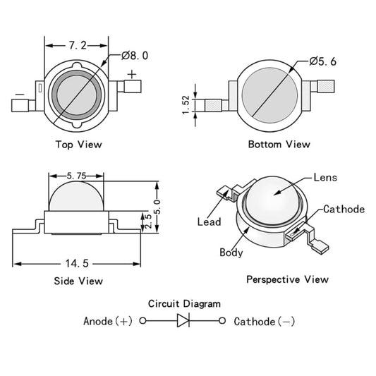 1W LED Diode 300mA DC 3V to 3.6V SMD LED for Aquarium, Stage Lighting, or DIY Projects - Blue - RS1273
