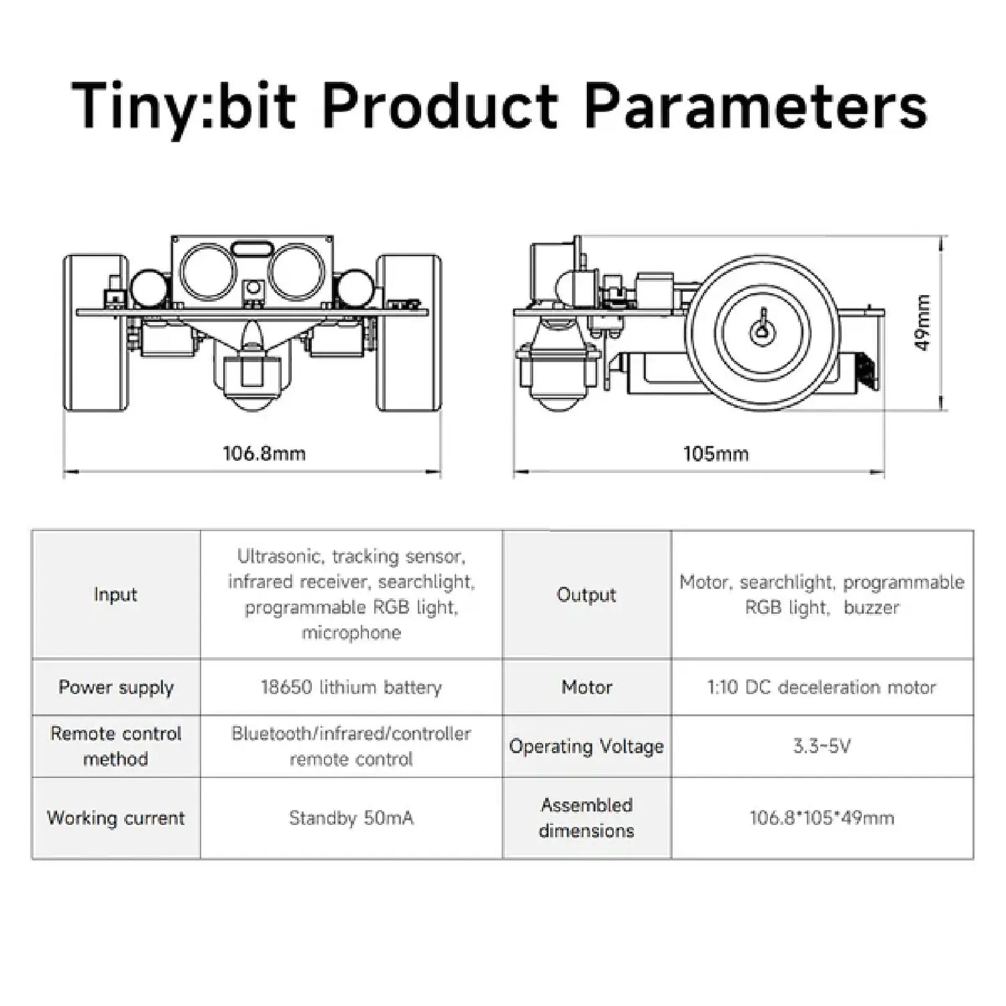 Yahboom Tiny:bit / Tiny:bit Plus Smart Car Kit for BBC Micro:bit V2/V1.5 – STEM Robotics Education Car