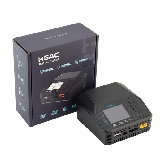 ToolkitRC M6AC Battery Charger 150W AC / 300W DC 15A 1-6S Compact Smart Charger With XT60 and USB Ports For LiPo LiHV Life Lion NiMh Pb Batteries
