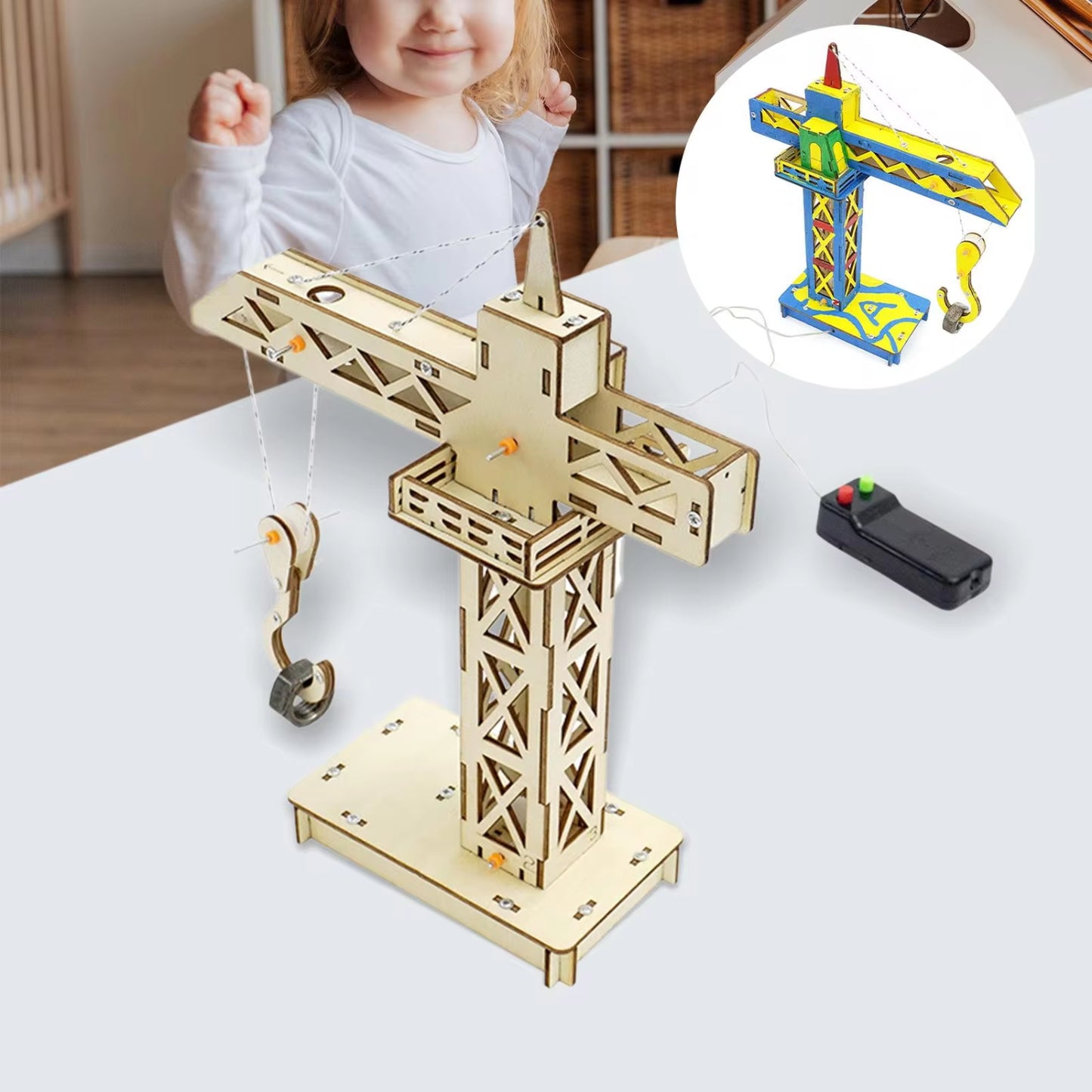 DIY Crane Tower STEM Kit Wooden Crane Kit Kids Science Experiment Handmade Tower Crane With Remote Control Crane Science Experiment Kit For Kids - RS6309