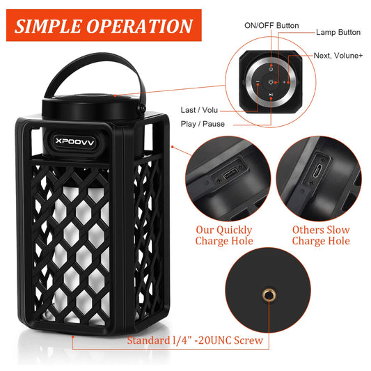 Bluetooth Speaker with Flickering Flame Light 10W Waterproof Portable Led Flame Speaker With Torch Atmosphere 10W Enhanced Bass For Patio Porch Garden Home Backyard - RS6135