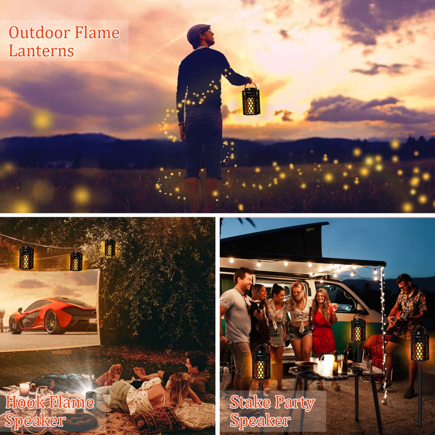 Bluetooth Speaker with Flickering Flame Light 10W Waterproof Portable Led Flame Speaker With Torch Atmosphere 10W Enhanced Bass For Patio Porch Garden Home Backyard - RS6135
