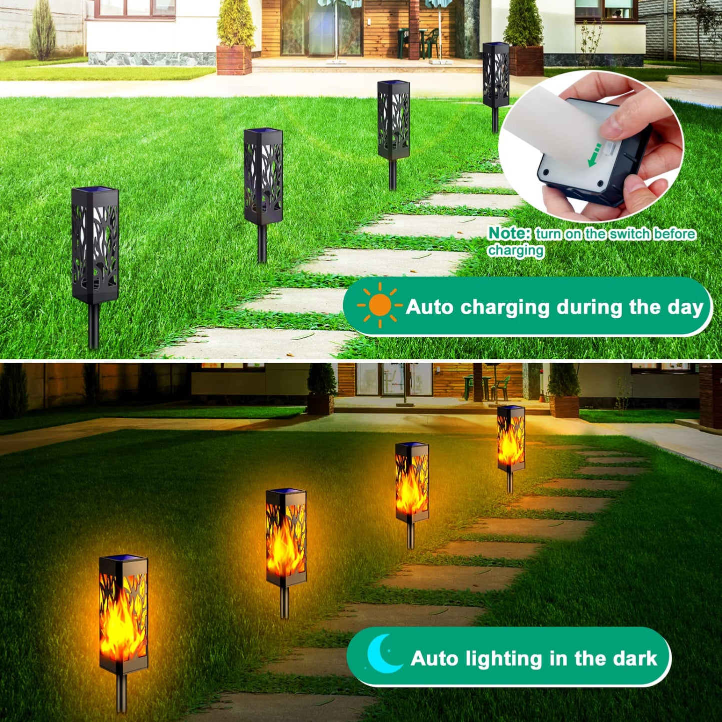 Flickering Flame Solar Pathway Lights Solar Powered Decorative Solar Garden Lights Waterproof Solar Torch Lights Outdoor Landscape Lighting For Yard Patio Walkway, Pack Of 1 - RS5827