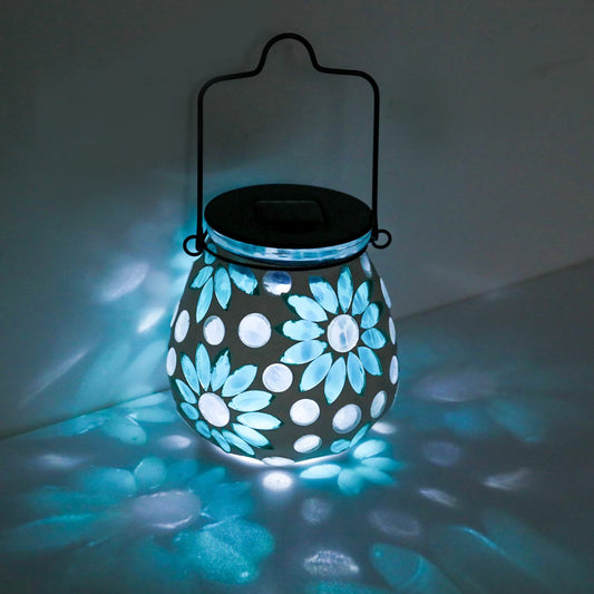 Mosaic Solar Hanging Lantern Floral Light Outdoor Waterproof Solar Table Lamps Night Lights For Garden, Patio, Party, Yard, Outdoor Indoor Decor Flowers - RS6157