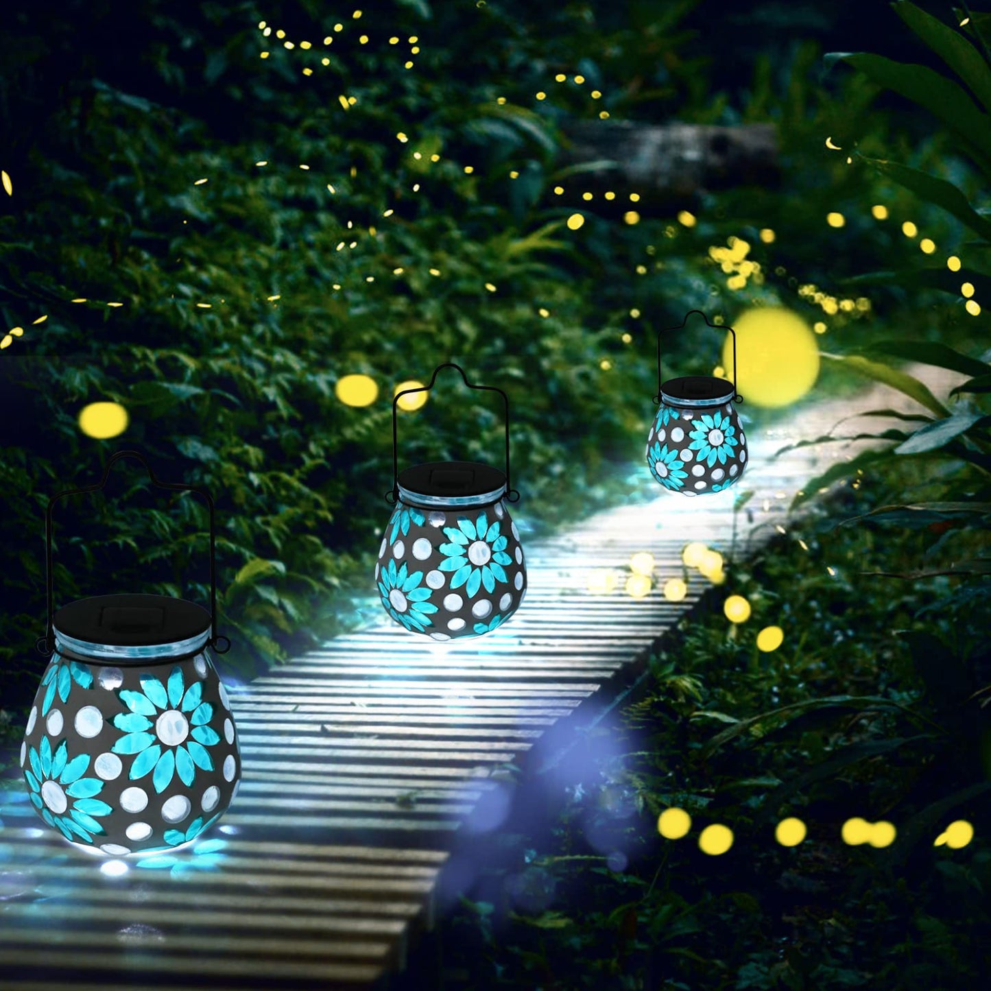 Mosaic Solar Hanging Lantern Floral Light Outdoor Waterproof Solar Table Lamps Night Lights For Garden, Patio, Party, Yard, Outdoor Indoor Decor Flowers - RS6157
