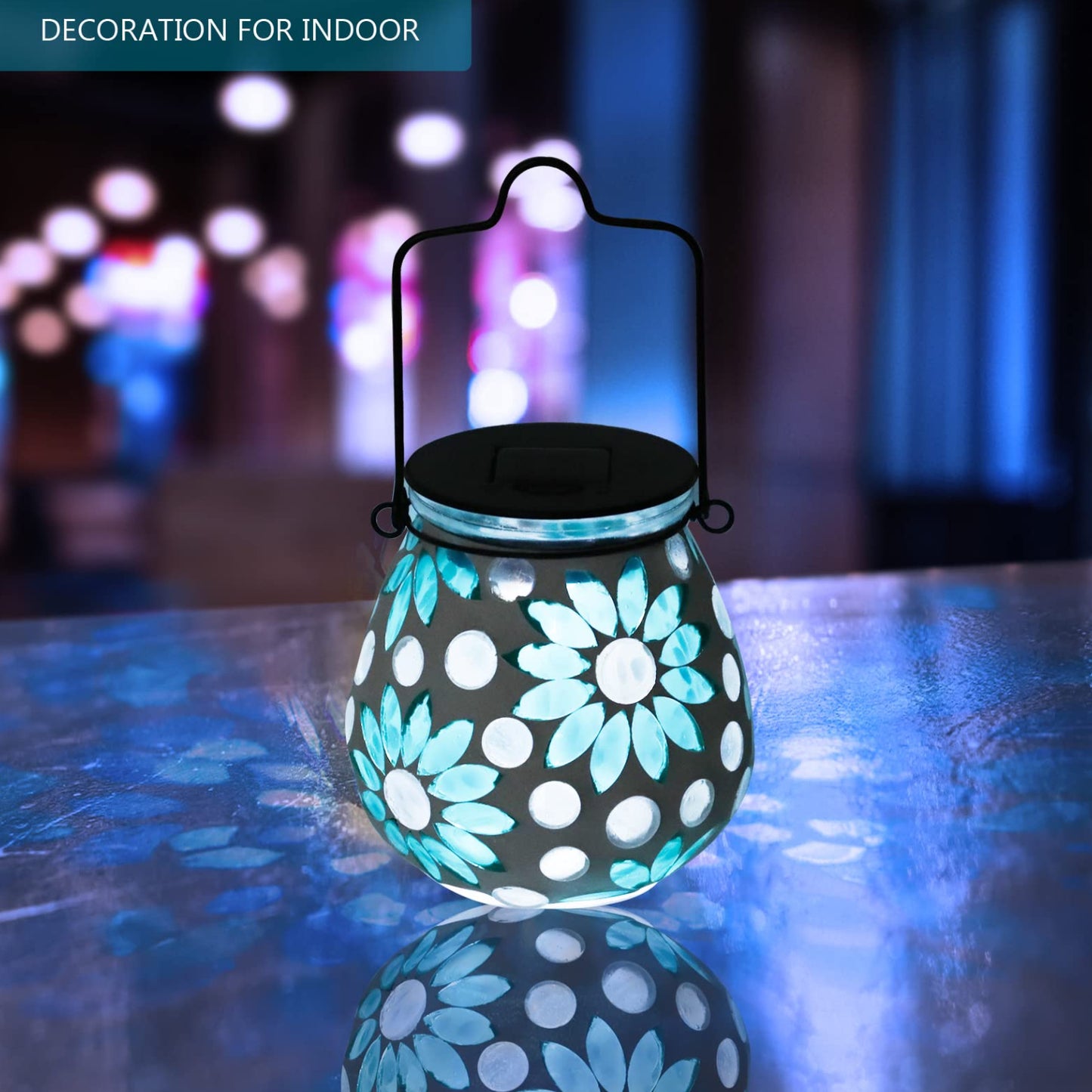 Mosaic Solar Hanging Lantern Floral Light Outdoor Waterproof Solar Table Lamps Night Lights For Garden, Patio, Party, Yard, Outdoor Indoor Decor Flowers - RS6157