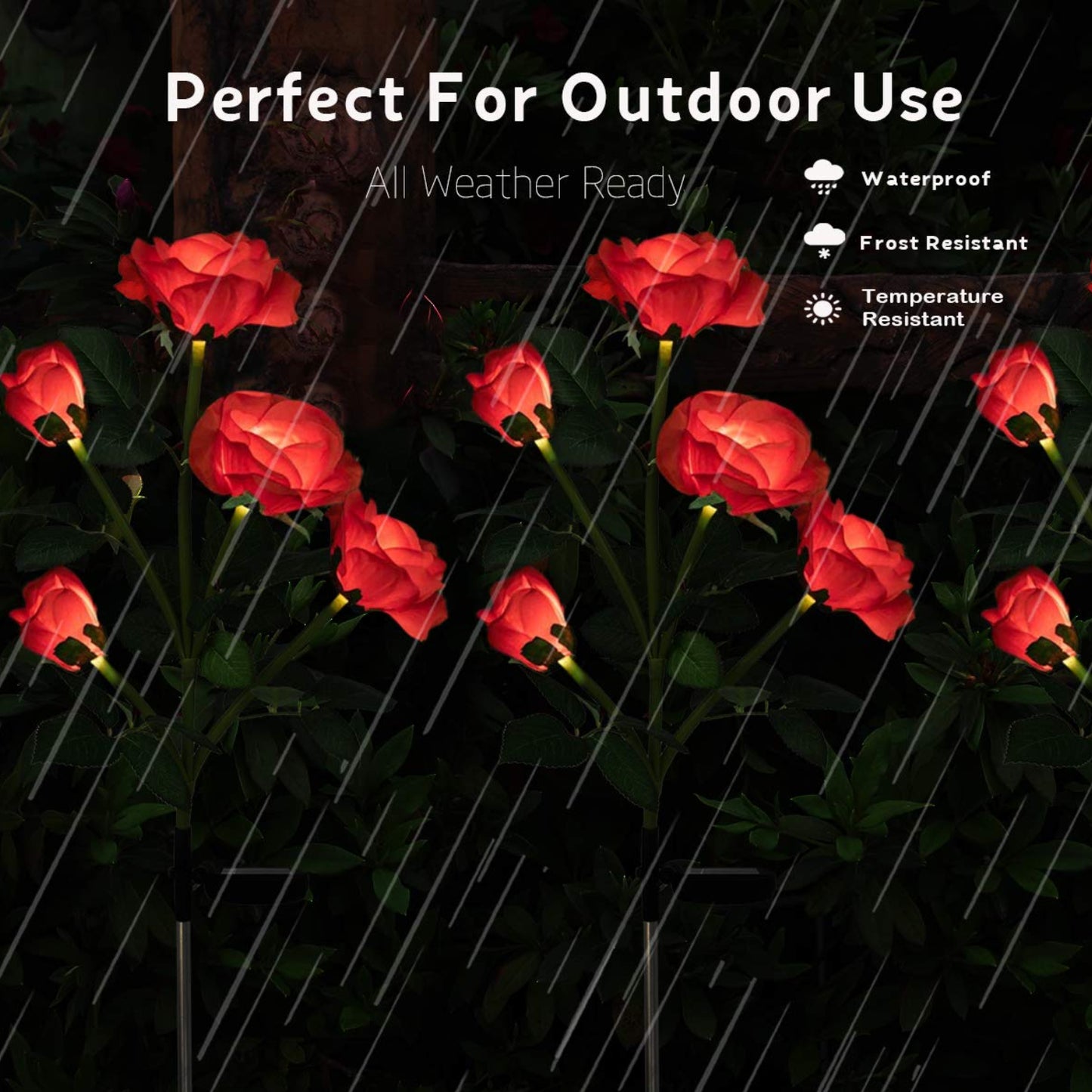 Solar Rose Flower Lights Outdoor Solar Lights Decorative Waterproof Solar Landscape Lights With 6 Rose Flowers Decoration For Christmas, Cemetery, Walkway, Courtyard, Pack Of 1 - Red - RS6149