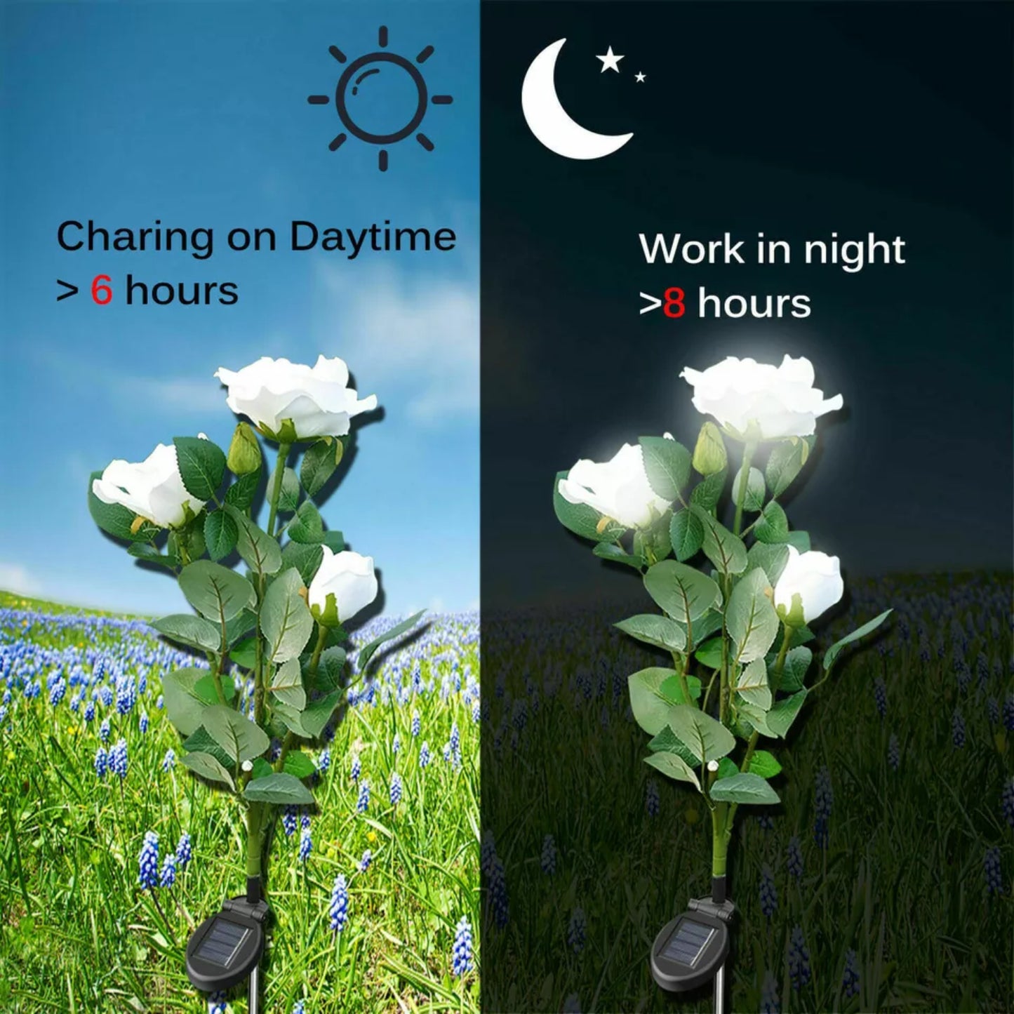 White Rose Solar Lights Upgrade Flower Lights Outdoor Waterproof Solar Garden Stake Lights Decorative Landscape Lights With 6 Rose Flowers For Backyard, Party, Pathway, Pack Of 1 - RS6150