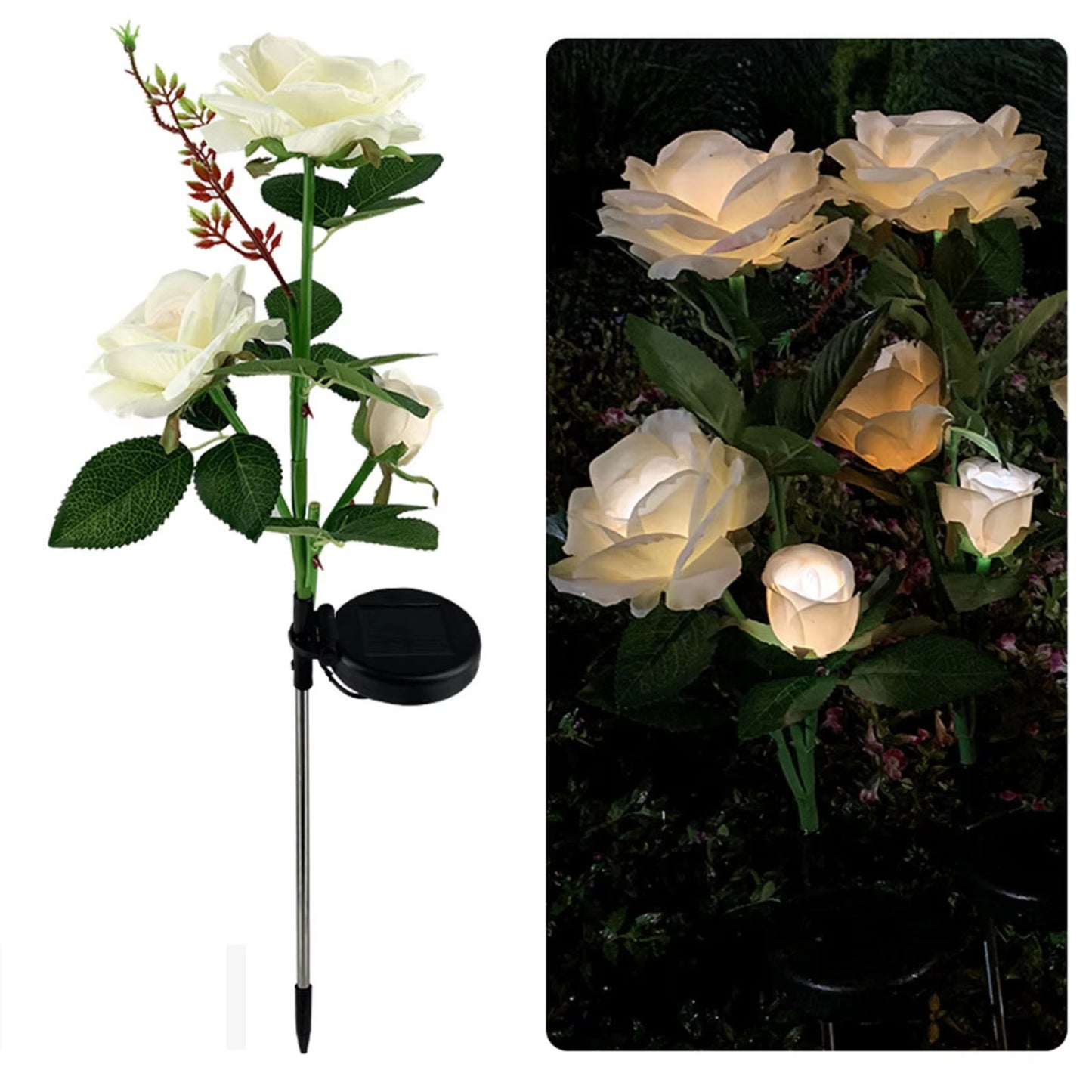 White Rose Solar Lights Upgrade Flower Lights Outdoor Waterproof Solar Garden Stake Lights Decorative Landscape Lights With 6 Rose Flowers For Backyard, Party, Pathway, Pack Of 1 - RS6150