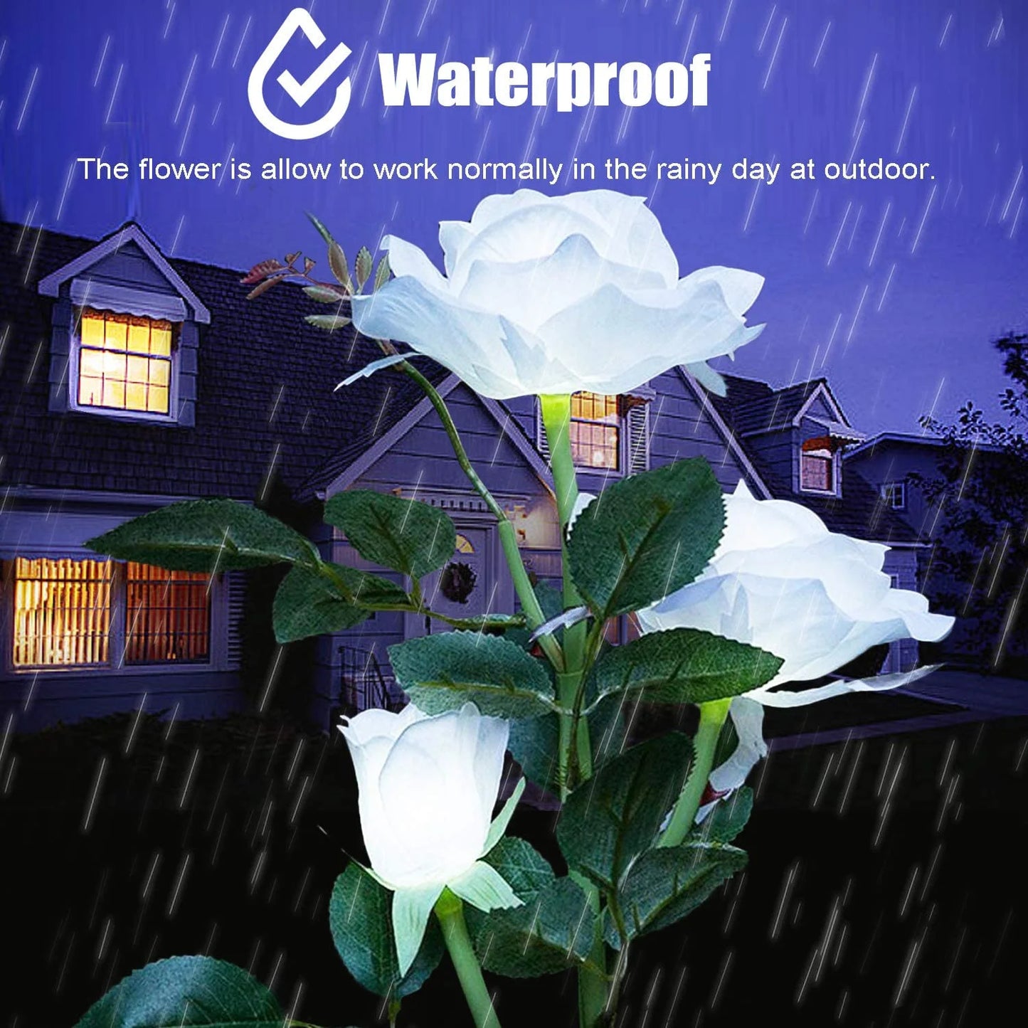 White Rose Solar Lights Upgrade Flower Lights Outdoor Waterproof Solar Garden Stake Lights Decorative Landscape Lights With 6 Rose Flowers For Backyard, Party, Pathway, Pack Of 1 - RS6150