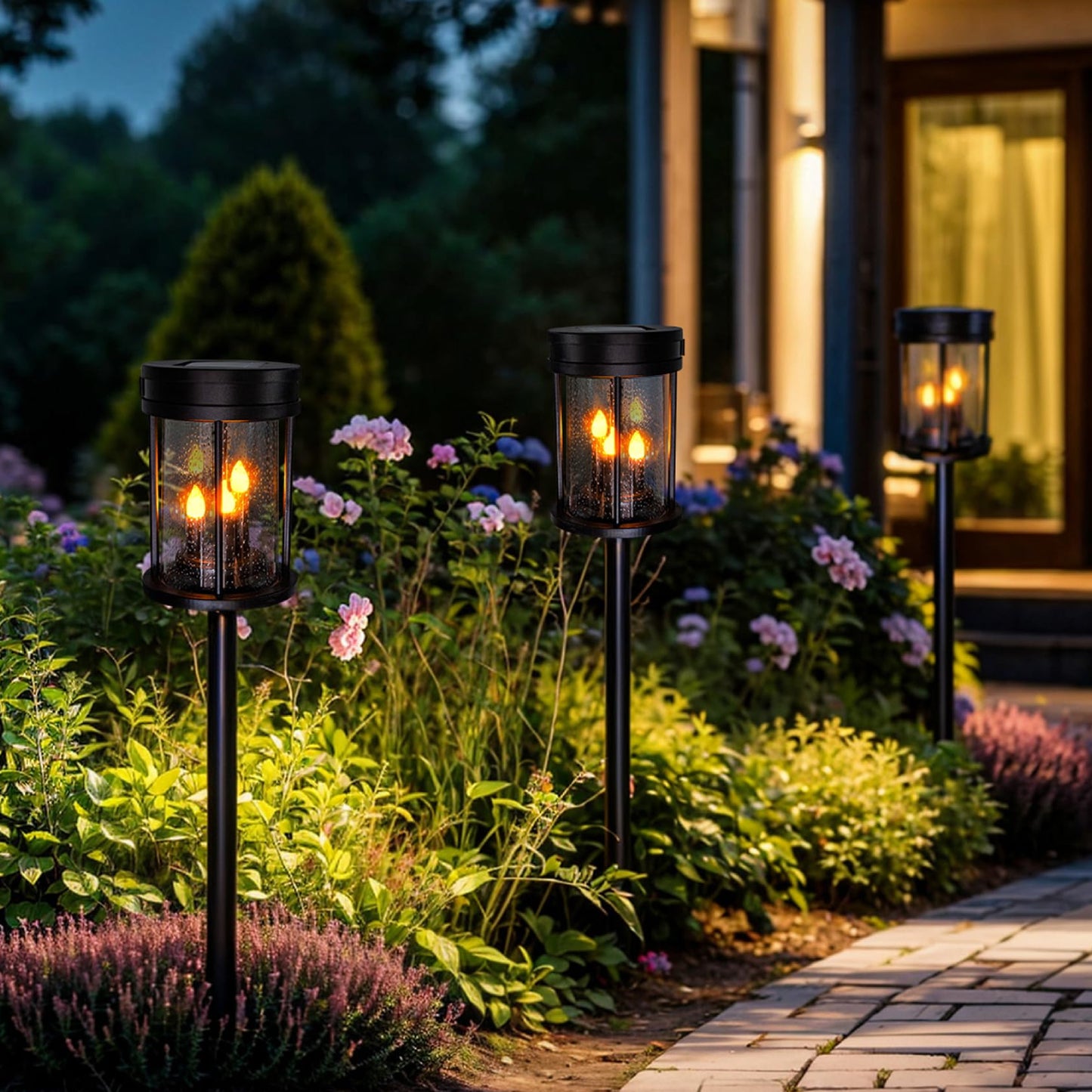 Flickering Candle Solar Lantern Stake Lights Solar-Powered Candle Lantern Stakes Garden Decoration Solar Lights Walkway Solar Lights Waterproof Solar LED Light - RS5872