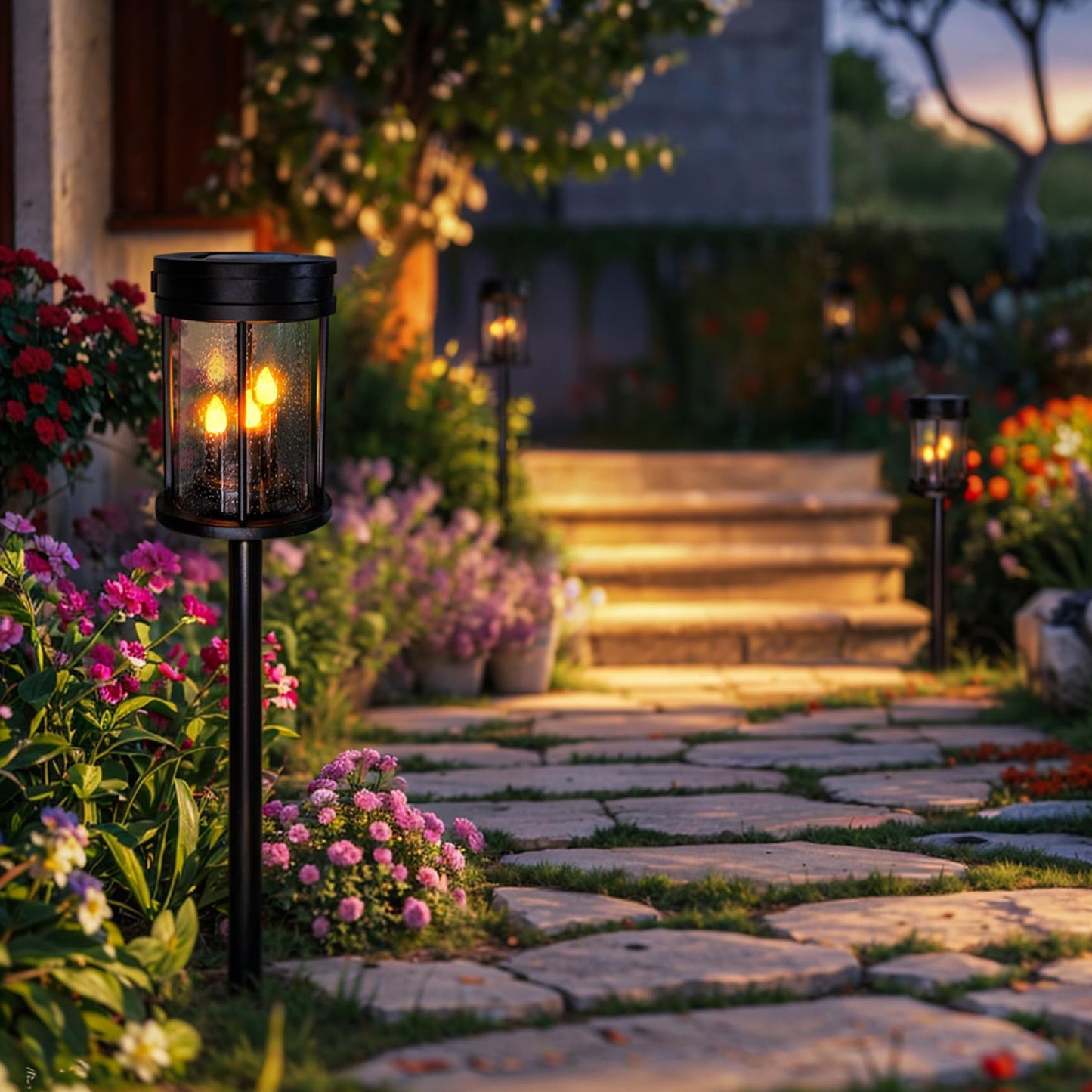 Flickering Candle Solar Lantern Stake Lights Solar-Powered Candle Lantern Stakes Garden Decoration Solar Lights Walkway Solar Lights Waterproof Solar LED Light - RS5872