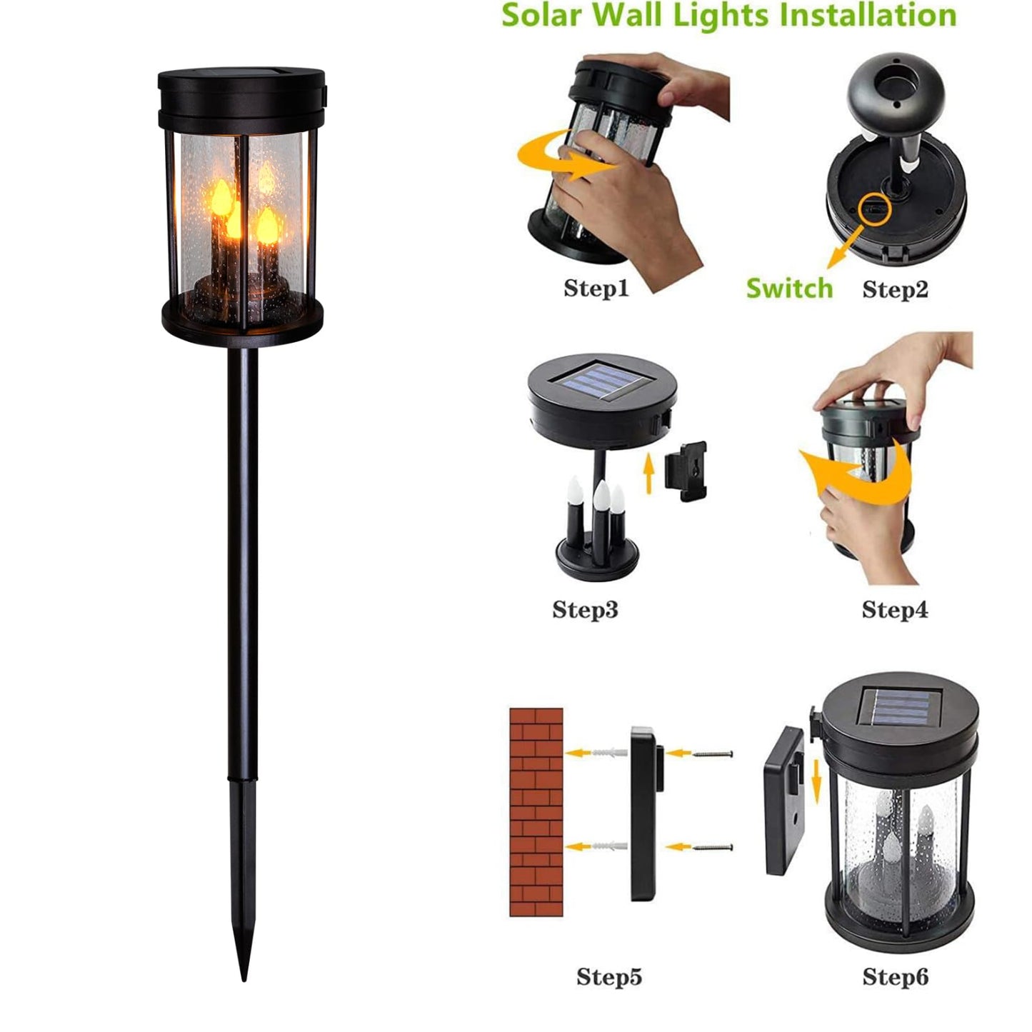 Flickering Candle Solar Lantern Stake Lights Solar-Powered Candle Lantern Stakes Garden Decoration Solar Lights Walkway Solar Lights Waterproof Solar LED Light - RS5872