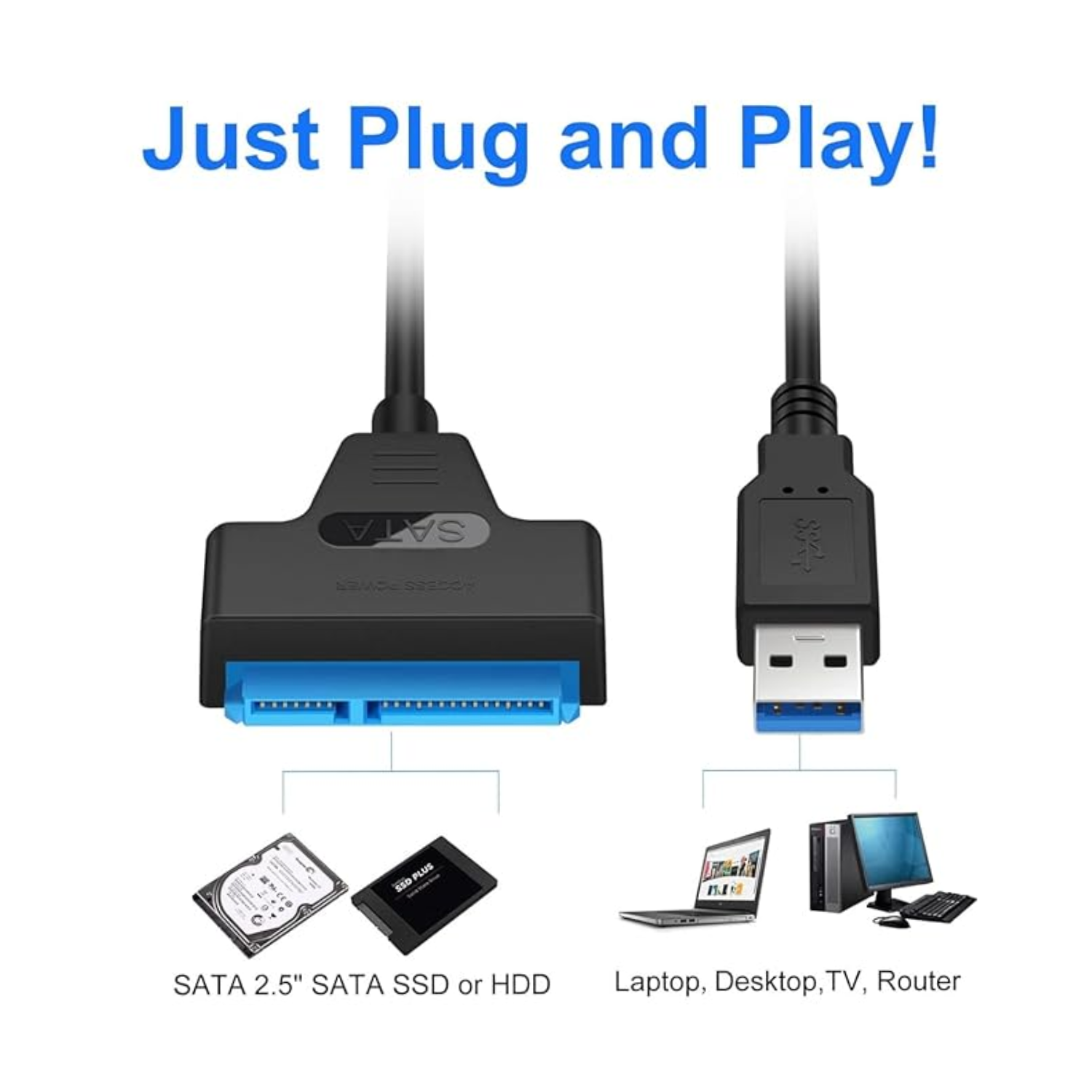 45cm USB 3.0 to SATA 3.0 Converter Cable - Supports Rapid Data Transfer (Up to 6Gbps) for External 2.5" SATA SSD/HDD - Perfect for Upgrading, Cloning, and Accessing Data