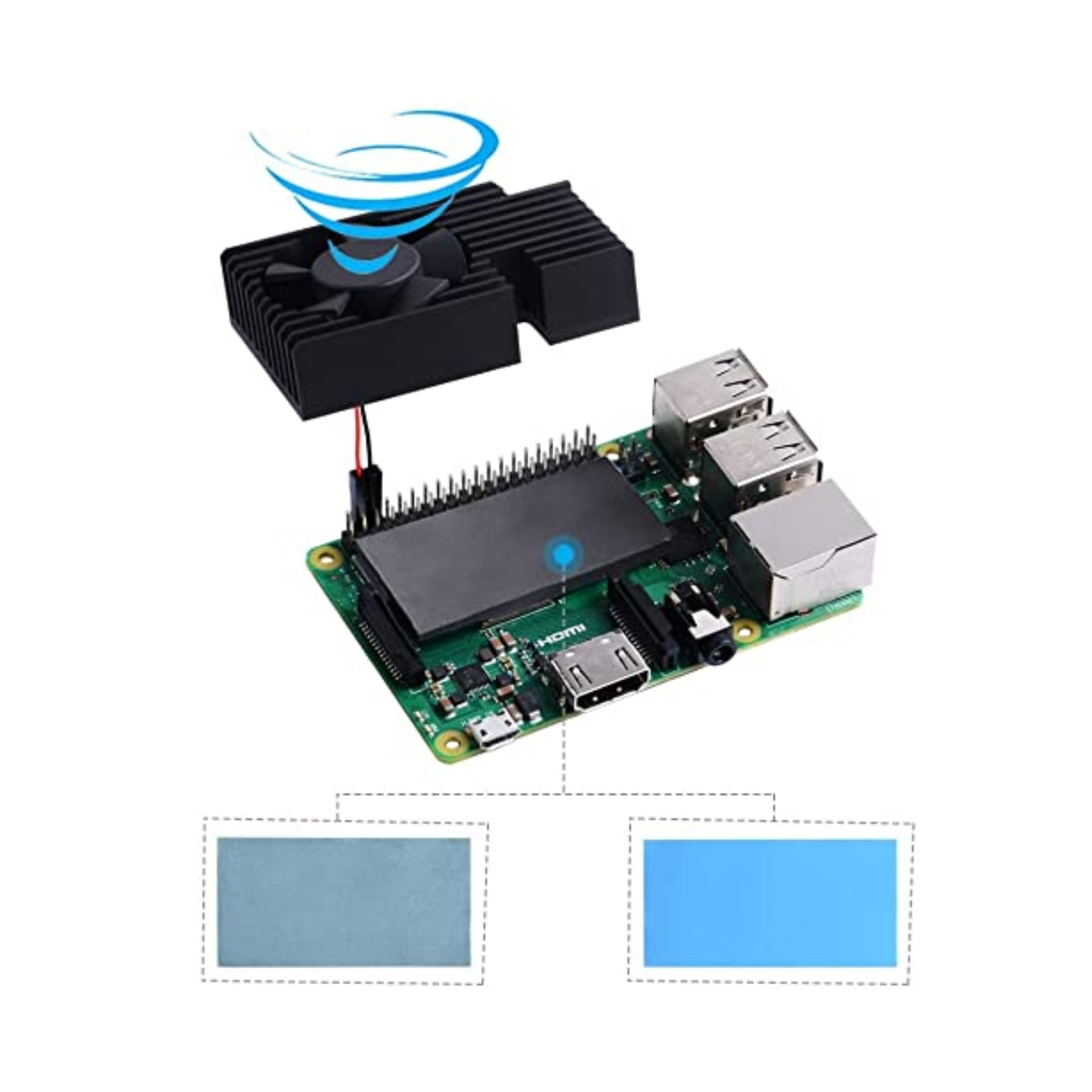 Raspberry Pi 4 Fan Heatsink, RPI Aluminum Heatsink Cooling Kit For Raspberry Pi 4B/3B/3B+ (B Plus)- RS2849