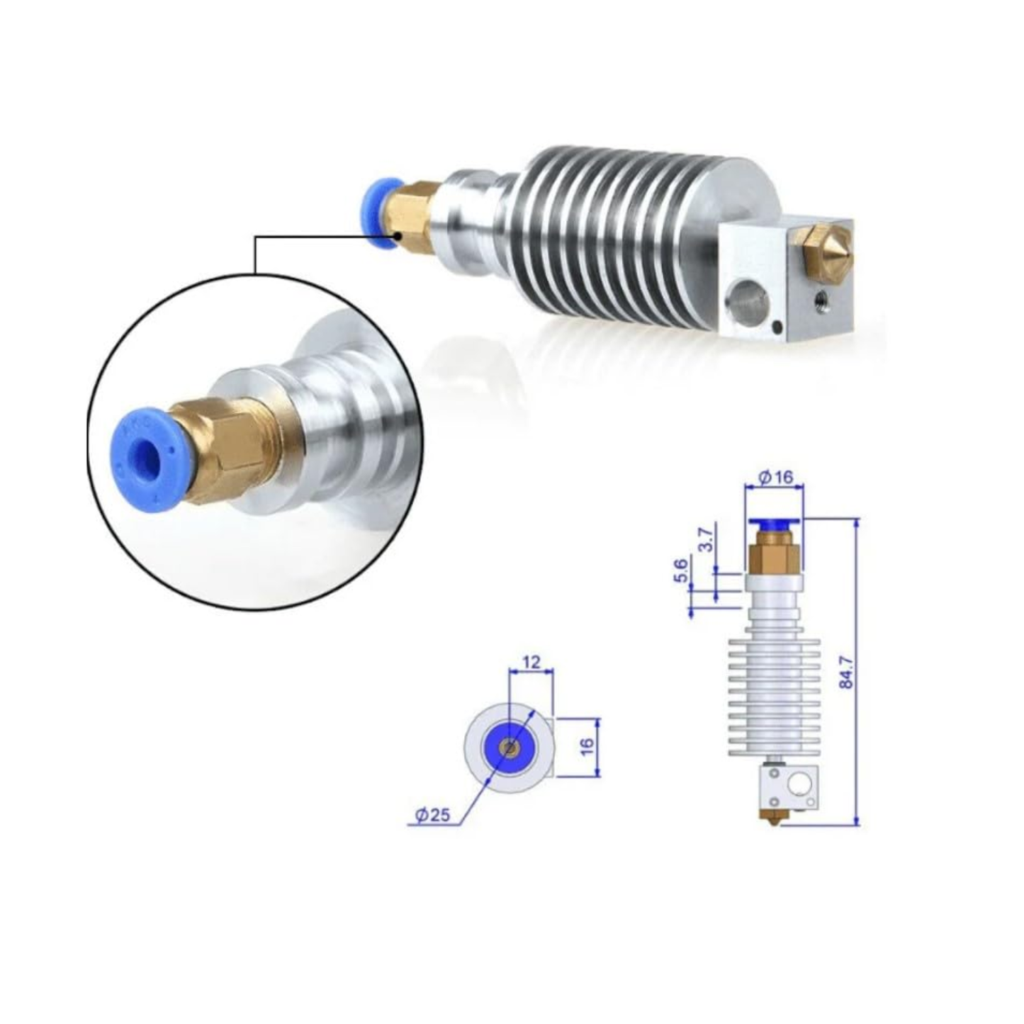 3D Printer Aluminum Assembled J-Head Hotend RepRap & MakerBot Compatible High-Quality 3D Printer Extruder - RS3782