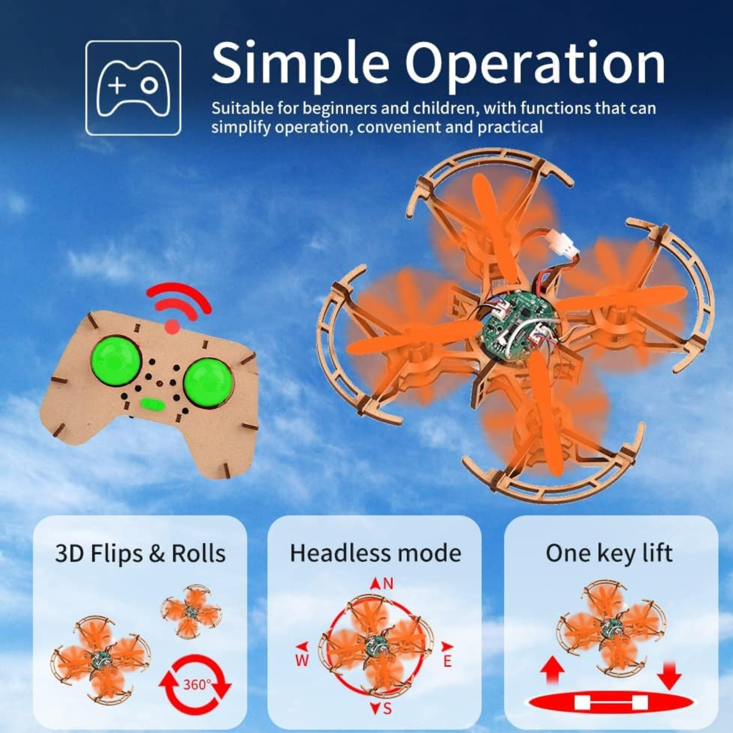 XYQ-2 DIY Wooden Drone Mini Toy Drone Aircraft With Remote Wooden Assembly Mini Drone Quadcopter - RS5532