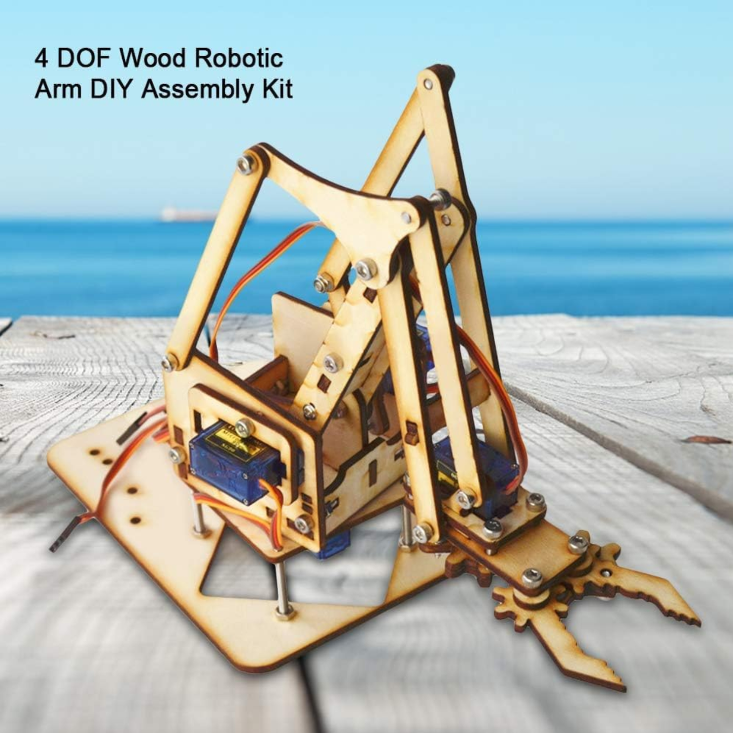 4 DOF Robotic Arm DIY Kit Robotic Arm Plank Wooden & Acrylic Splicing Rudder Robot For STEM Education - RS4963