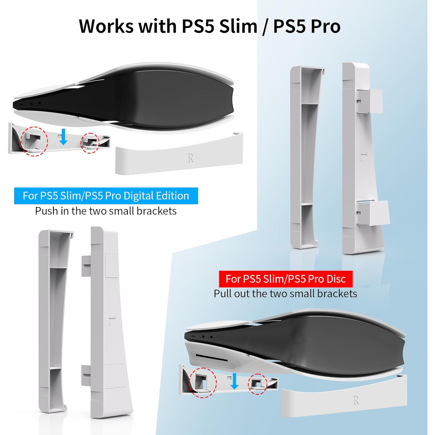 JYS Horizontal Stand with Non-Slip Nuts, and Stable Base Compatible with Both Disc & Digital Editions For PS5 Pro & PS5 Slim Consoles - White