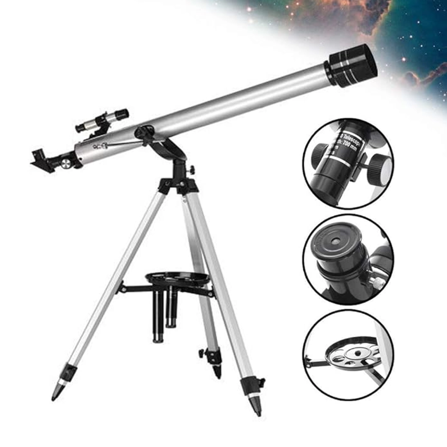 F70060 Astronomical Refractor Telescope with Tripod 60mm Aperture, 700mm Focal Length for Beginners & Kids, Moon & Planet Observation, Portable Scope Kit-RS7637