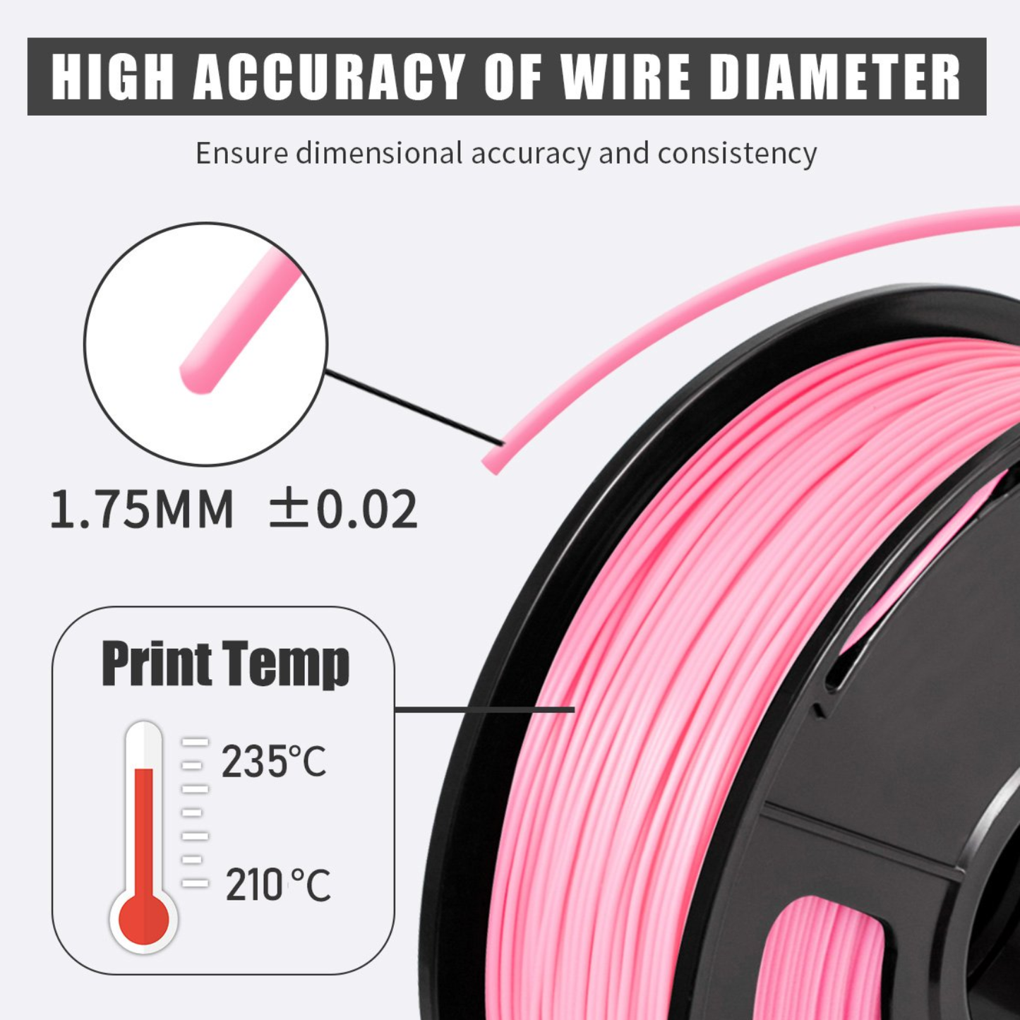 Premium HS PLA+ 3D Printer Filament 1.75mm, 1KG Gross PLA+ Filament For 3D Printers Bubblegum Pink - RS7196