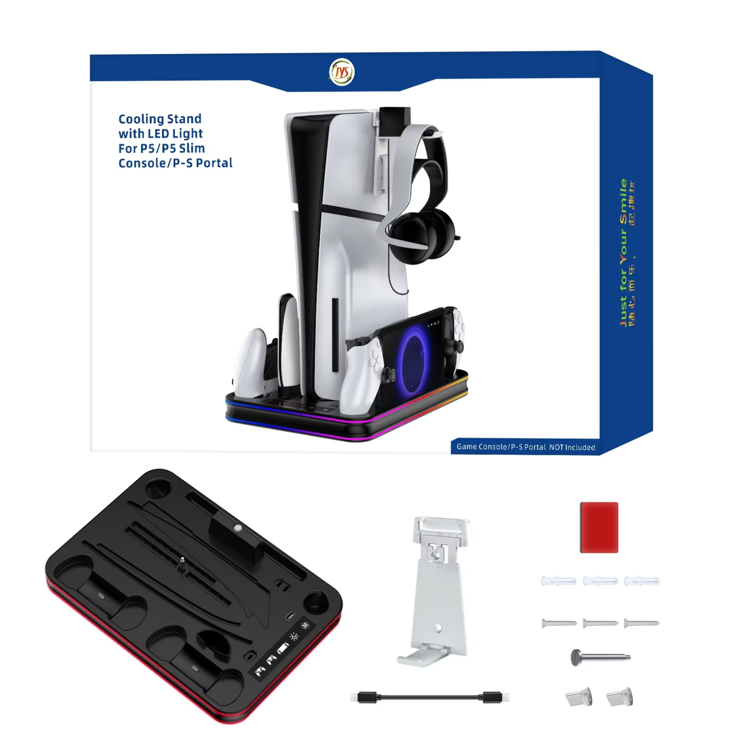 JYS Multi-Functional PS5 / PS5 Slim & PS Portal Cooling Fan Stand With Dual Controller Charger - RGB Lights - RS8545