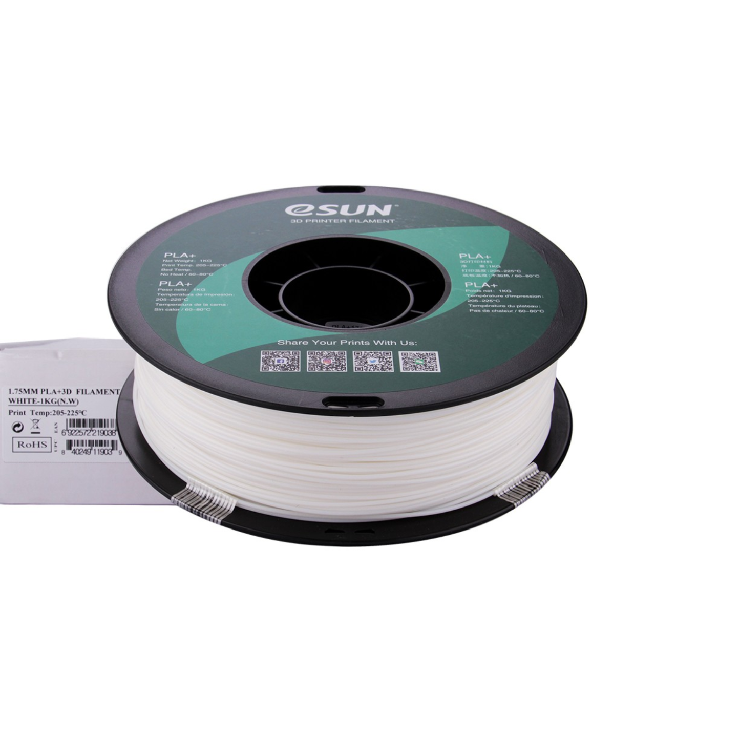 eSun PLA+ 3D Printer Filament 1.75mm 1kg High Strength & Easy Print Filament For FDM 3D Printers - White - RS3387