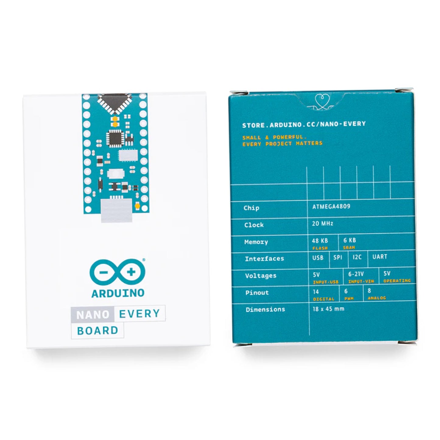 Original Arduino Nano Every Development Board With Micro-USB Interface ATMega4809 Processor Microcontroller Board For IoT, Robotics & Prototyping - RS3004