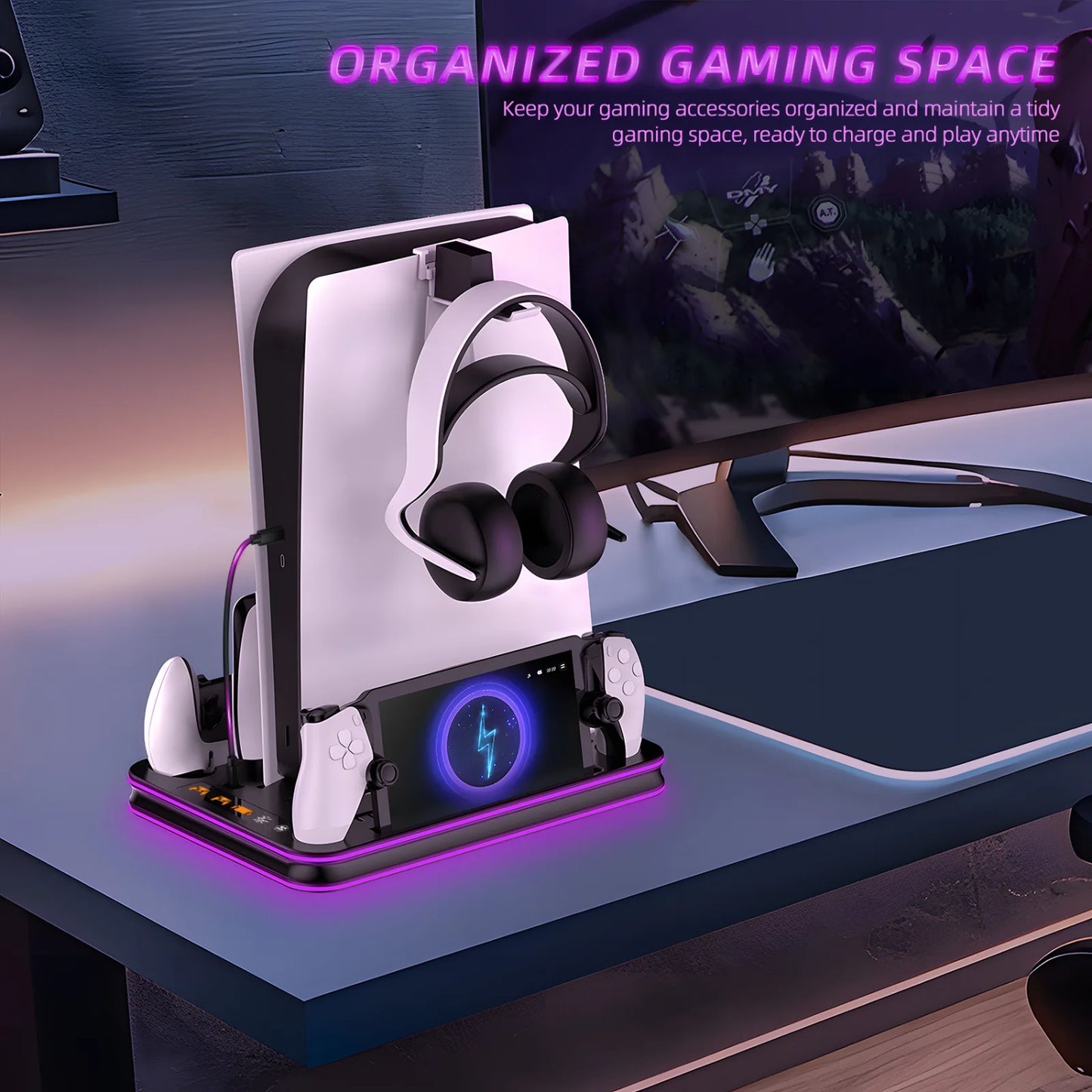 JYS Multi-Functional PS5 / PS5 Slim & PS Portal Cooling Fan Stand With Dual Controller Charger - RGB Lights - RS8545