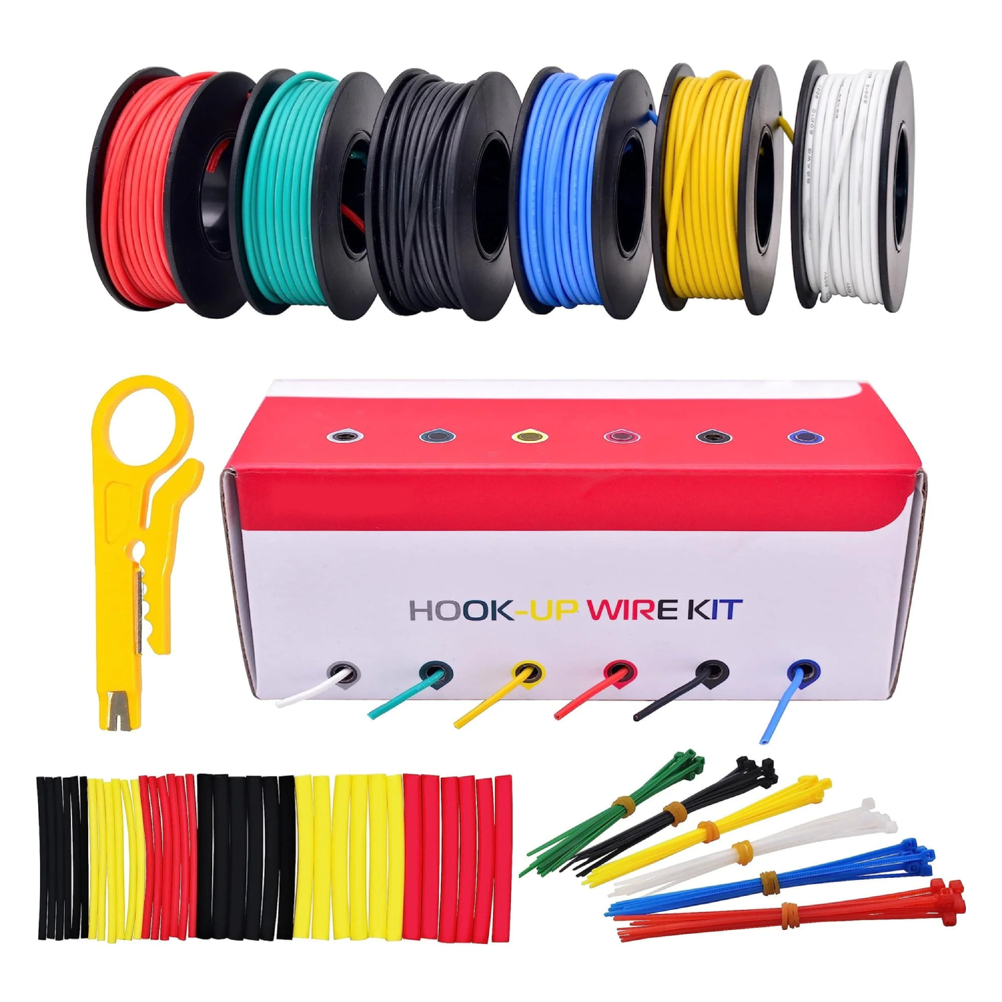 Hook Up Wire Kit 20AWG Hook Up Wire Kit - 600V Pre-Tinned Stranded Silicon Wire of 6 Colours x 7M - RS4200
