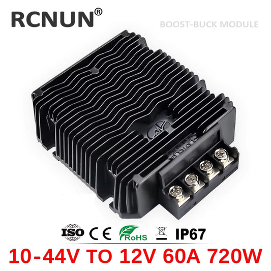 RCNUN 10-44V TO 12V 50A 60A DC-DC Converter High Current Voltage Regulator High Power 10-44V DC-DC Step-Down/Up Converter High Efficiency Buck-Boost Power Module With 10V, 14.6V, 19V, 24V, 28V and 36V Input