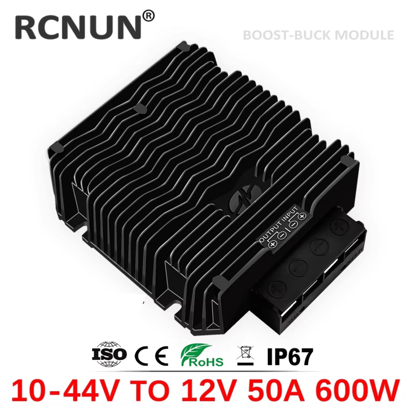 RCNUN 10-44V TO 12V 50A 60A DC-DC Converter High Current Voltage Regulator High Power 10-44V DC-DC Step-Down/Up Converter High Efficiency Buck-Boost Power Module With 10V, 14.6V, 19V, 24V, 28V and 36V Input