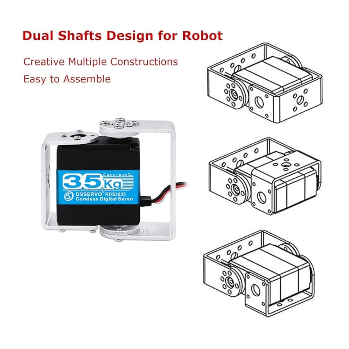 DSServo RDS3235 35kg Coreless Metal Gear Servo Stainless Steel Gear Digital Servo Motor With Standard Dual Shafts 90°, 180°, 135°, 270°, 360° (Optional) Degree Rotations Servo For Arduino, Robot, RC and Robotic Applications