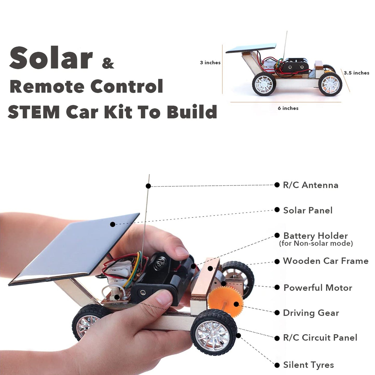 DIY Solar Car Wooden Solar and Wireless Remote Control Car Robotics Creative Engineering Circuit Science Stem Building Kit - RS1483 - REES52