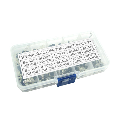 10Values 200PCS NPN PNP Power Transistor Assortment Assorted Kit BC327-BC558 with Clear Plastic Box - RS1784 - REES52