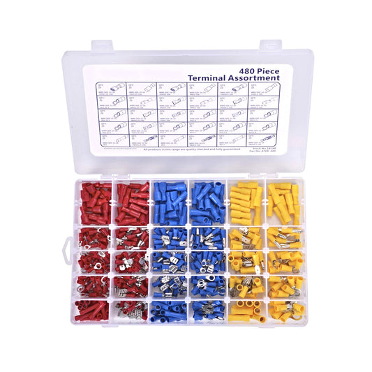 Wire Terminal Crimp Connectors, 480 Pcs 12-Size Assorted Mixed Assorted Lug Kit with Premium Case - RS1804 - REES52