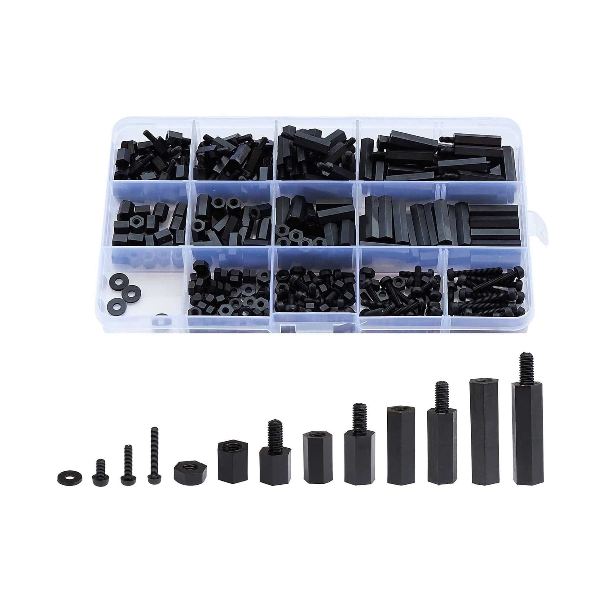 320PCS M3 Male Female Spacer Standoff Kit Screw Nut (Black)
