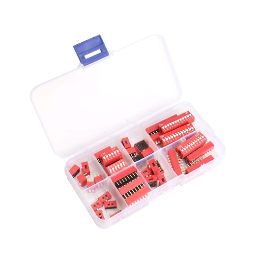 Double Row DIP Switch Assortment Kit 1, 2, 3, 4, 6, 8, 10, 12 Positions 2.54mm Pitch 35 Pieces Assorted DIP Switch Kit - RS1851 - REES52