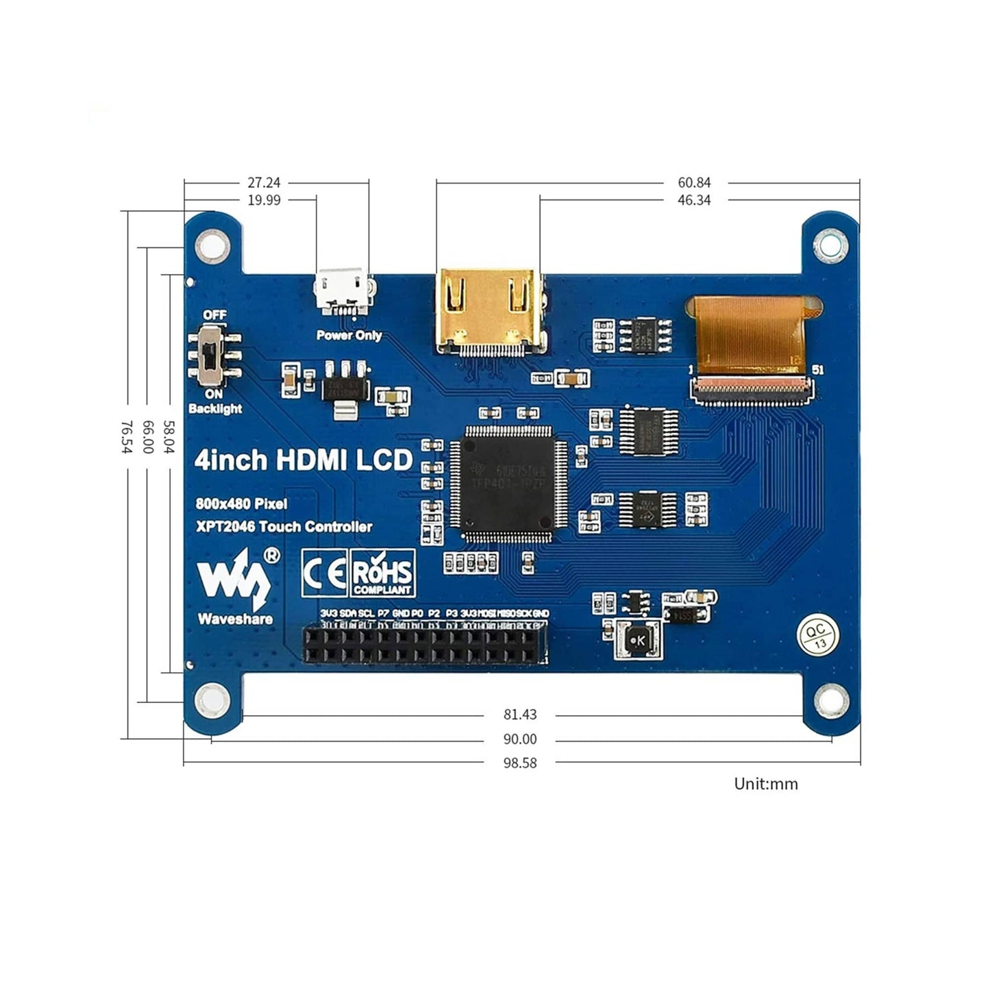 Waveshare 4inch Resistive Touch Screen LCD, 480x800