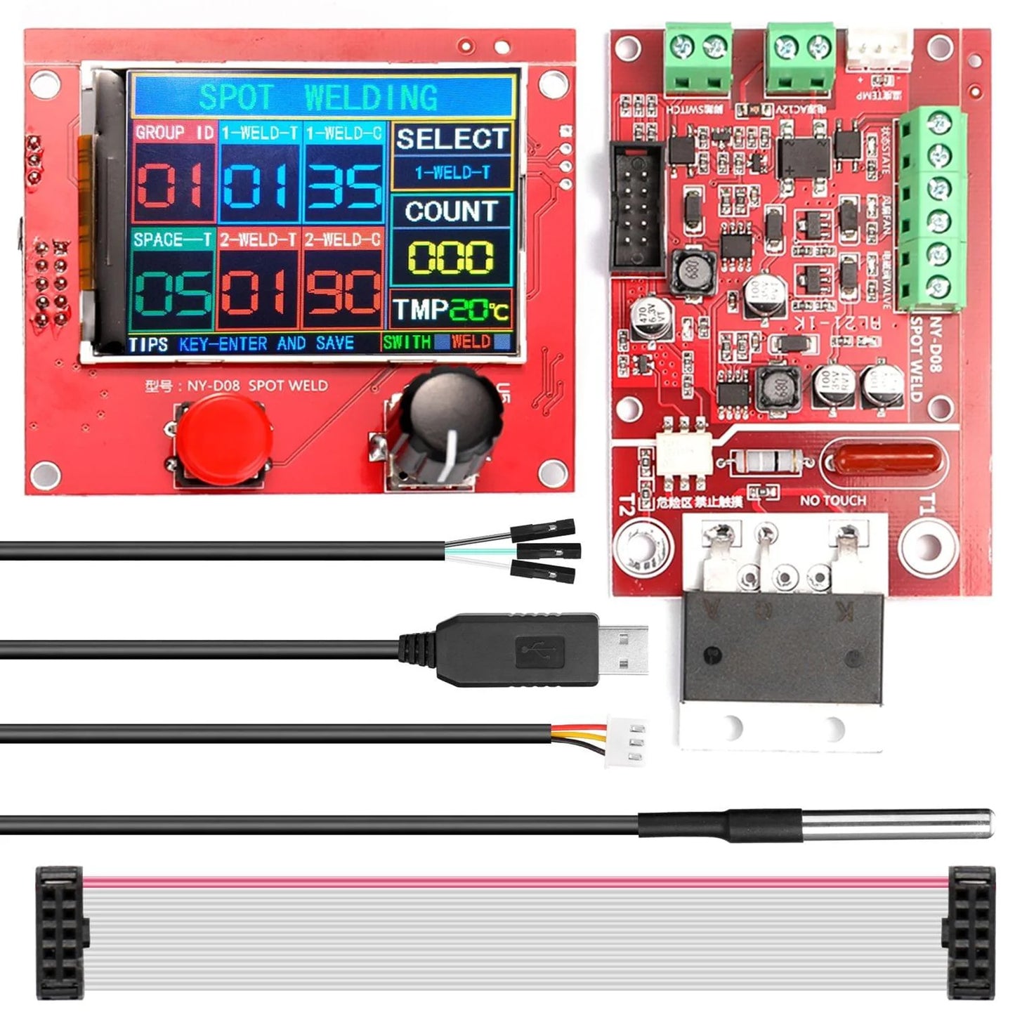 NY-D08 100A Spot Welder Controller Welding Machine Pneumatic Color LCD Display Multi-point Personalization with Temperature Sensor - RS2751 - REES52