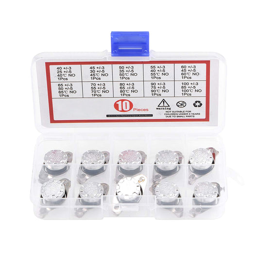 KSD301 Thermostat 40-100°C(104-212°F) Temperature Thermal Control Switch 40 45 50 55 60 65 70 80 90 100°C Normally Open Assortment Kit Thermostat Assortment Kit - RS2806 - REES52