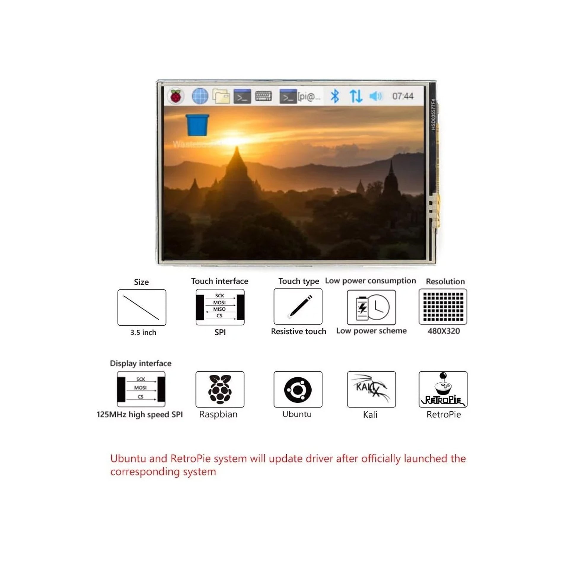 Raspberry Pi 4 TFT 3.5 inch Touch Screen with Case, 480x320 Resolution 60fps Monitor LCD Display - RS3254 - REES52