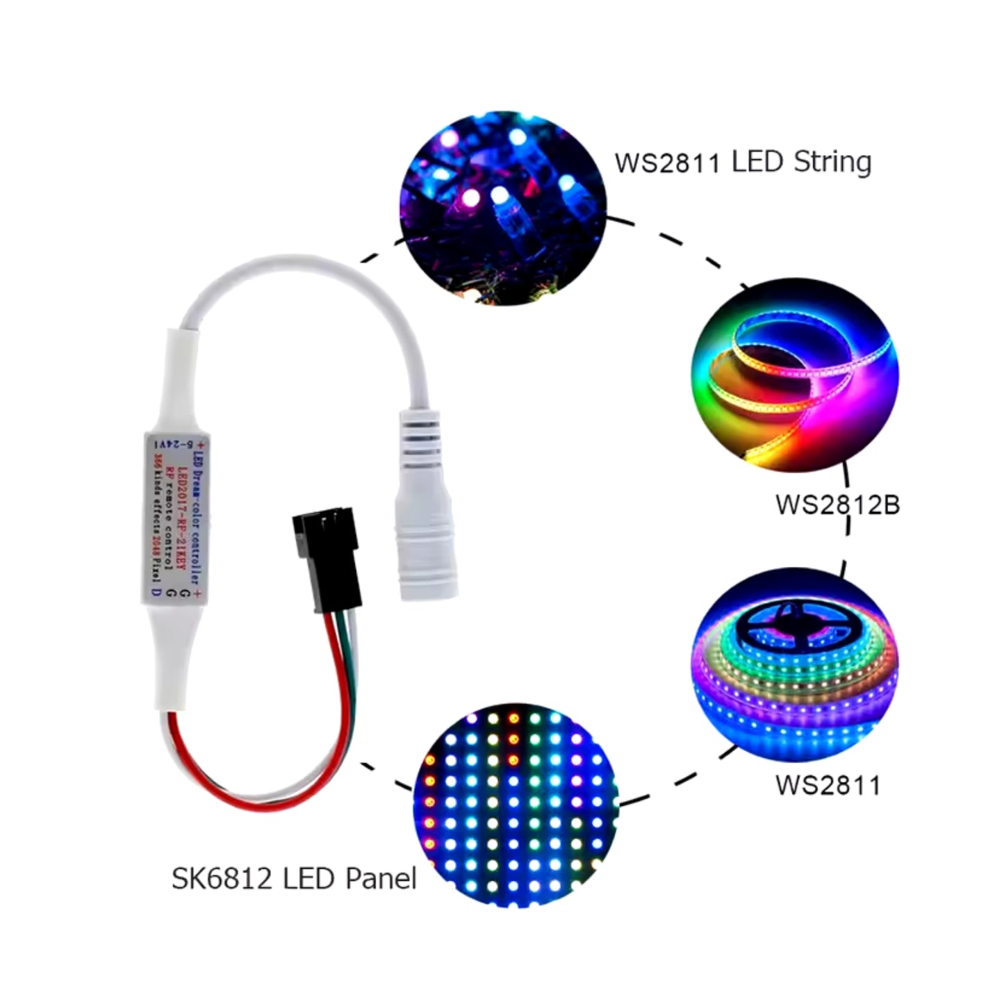 DC5-24V Mini RF Remote LED Controller 21 Key RF Remote LED Controller WS2811 WS2812B LED Dream Color Strip Light Remote Wireless Remote Control Mini Remote Controller For LED Strip Lights - RS5290